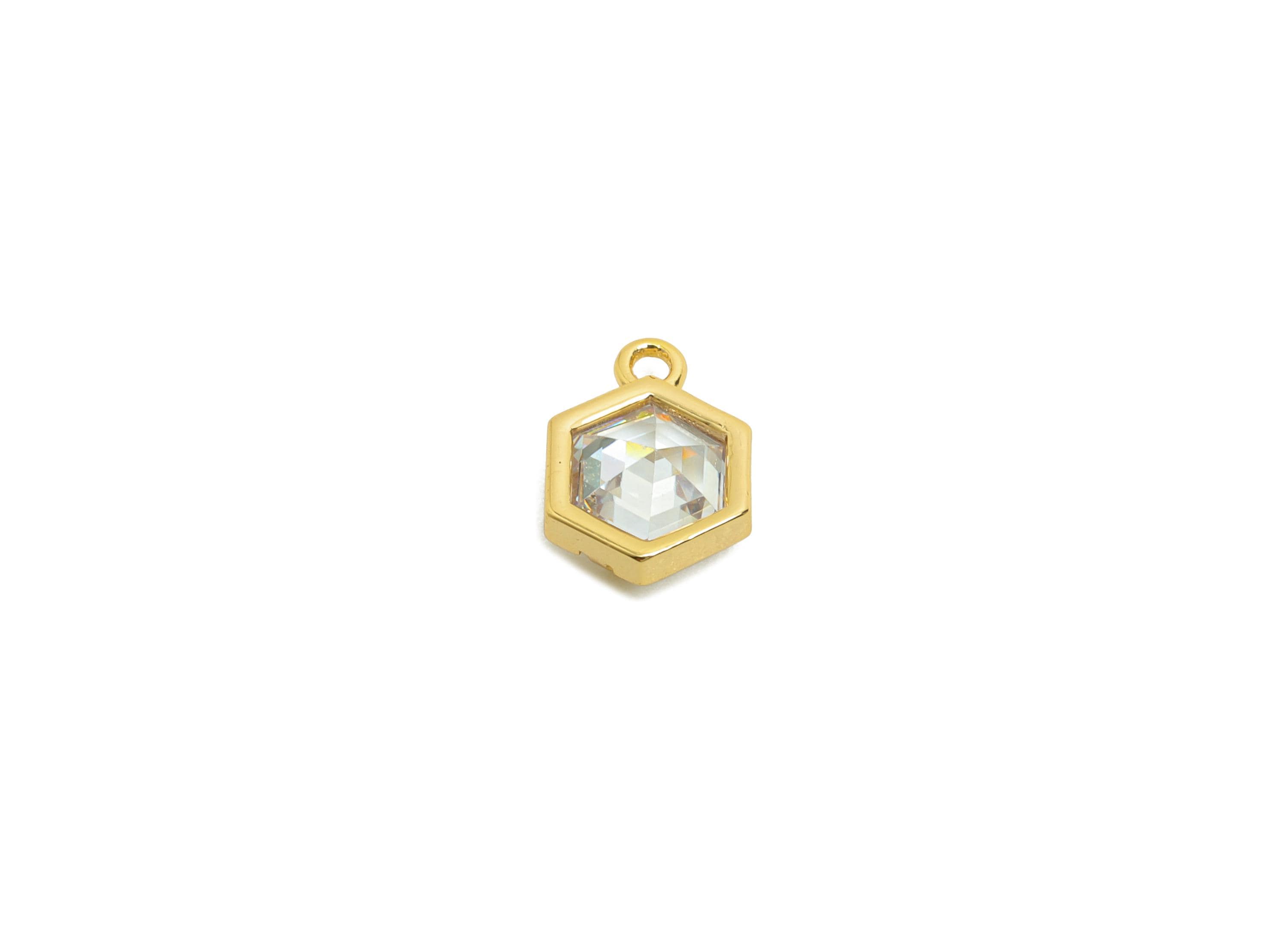 Brass CZ Hexagon Earring Charm - Brass CZ Beaded - Cubic Zircon Earring Charm - Bracelet Bead- 18K Real Gold Plated - 8.8x6.2x3mm - RGP8404 - DOMEDBAZAAR
