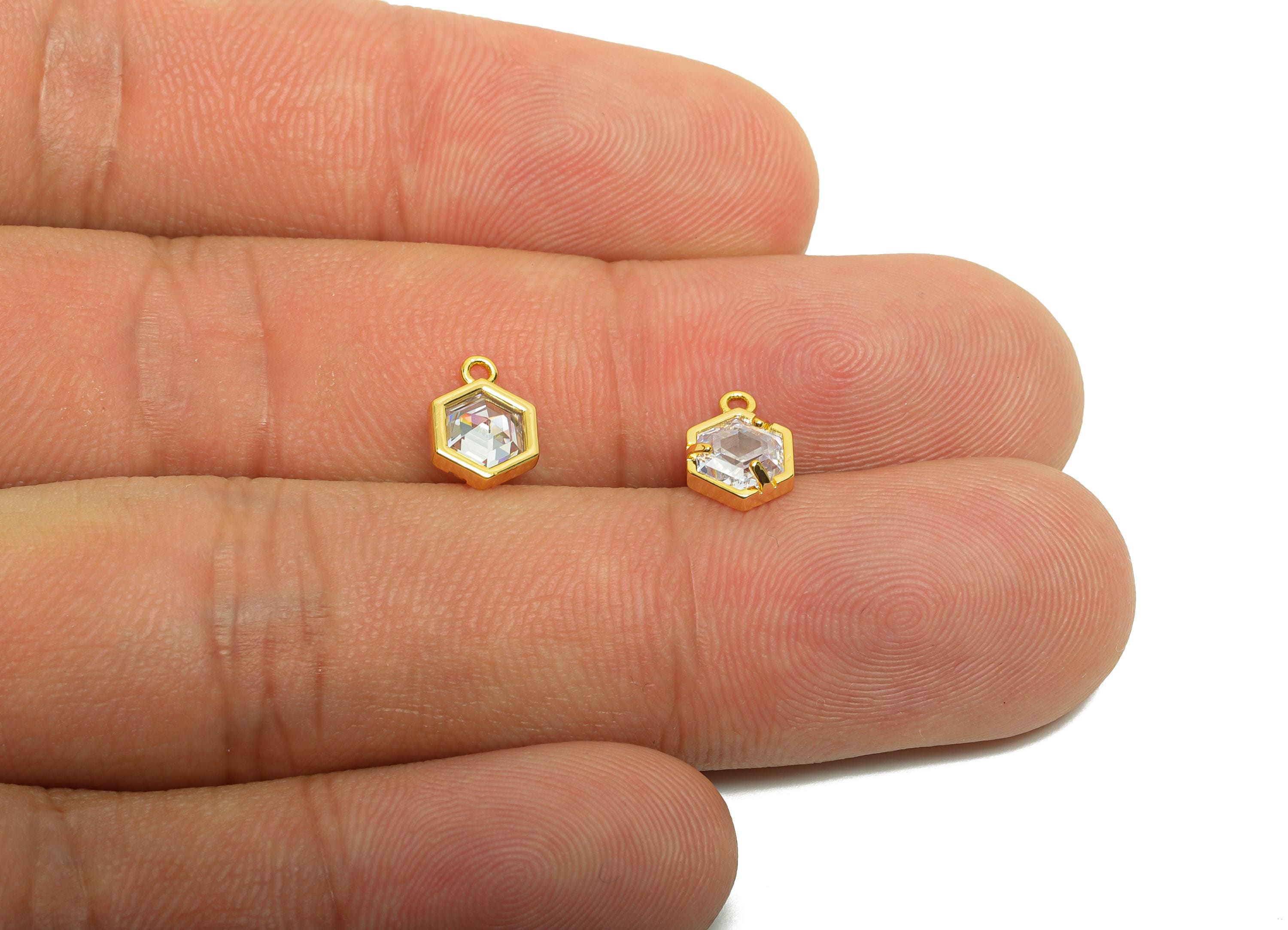 Brass CZ Hexagon Earring Charm - Brass CZ Beaded - Cubic Zircon Earring Charm - Bracelet Bead- 18K Real Gold Plated - 8.8x6.2x3mm - RGP8404 - DOMEDBAZAAR