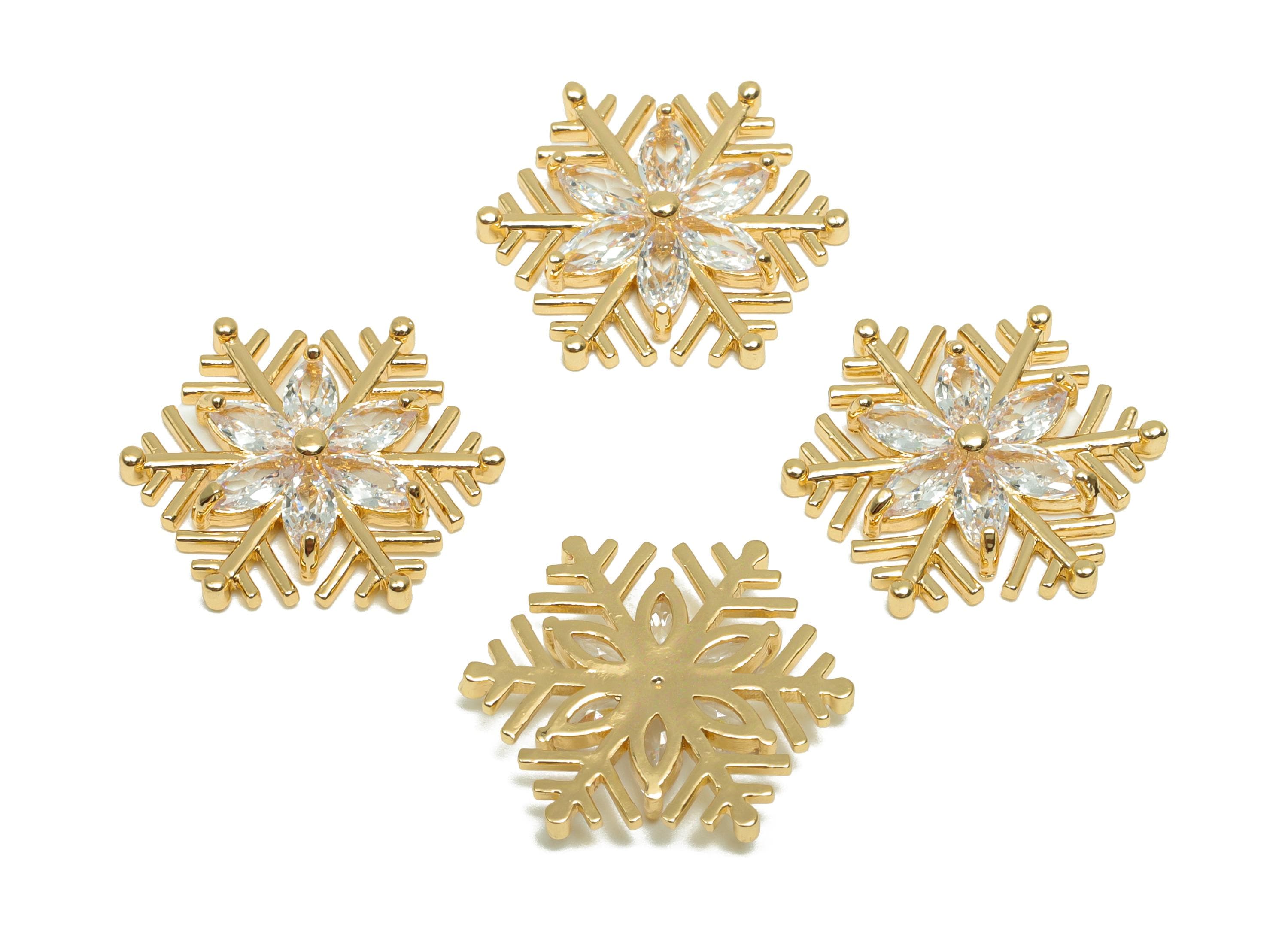 Brass CZ Earring Charm - Snowflake Charm for Girl’s - Gold Zircon Snowflake Pendant - 18K Real Gold Plating - 17.8x17.5x2.8mm - RGP8268 - DOMEDBAZAAR