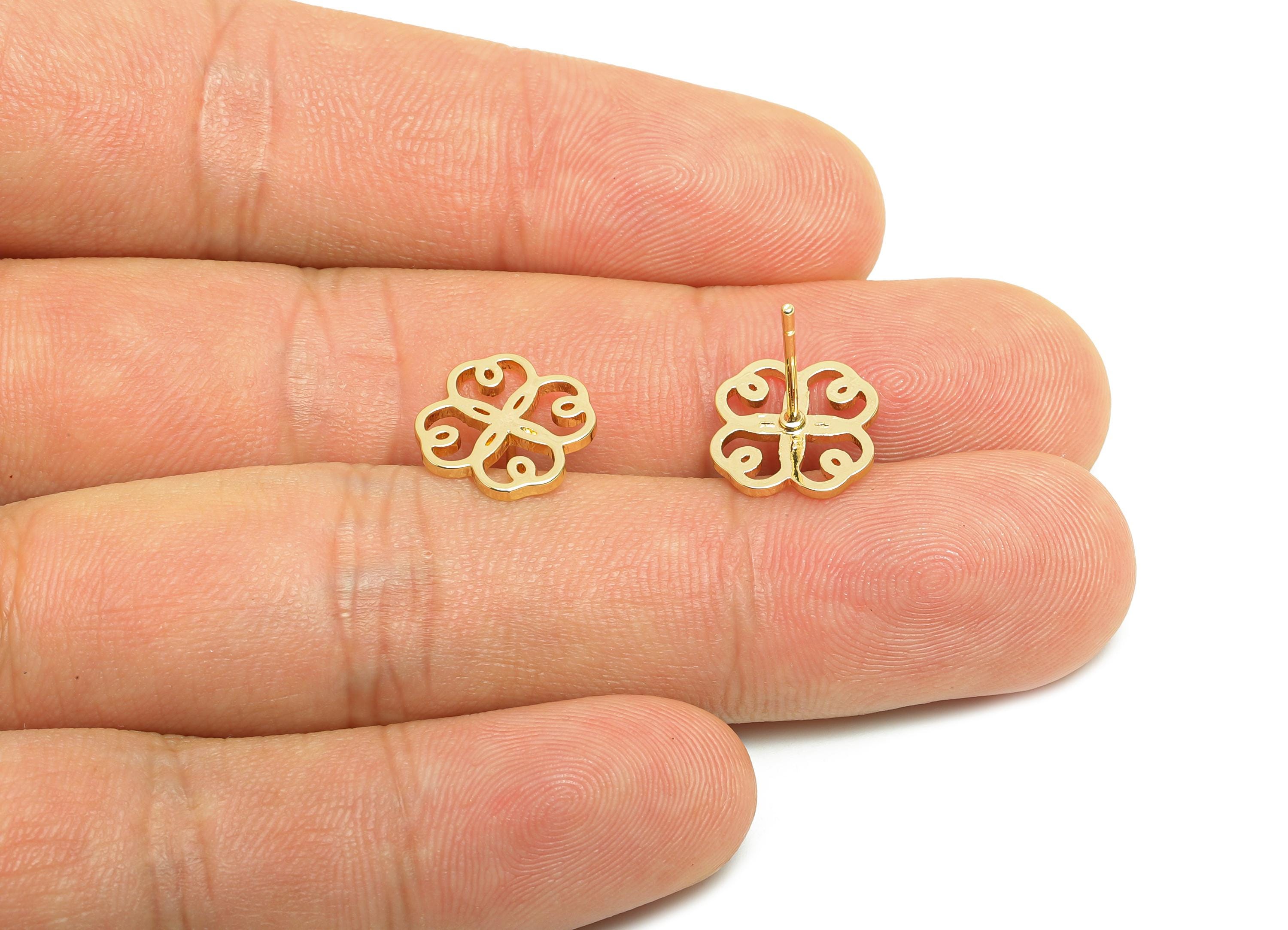 Brass Flower Earring Stud - Hollow Heart Earring for Girl's - Gold Flower Earring Post - 18K Real Gold Plating - 13.7x11x1.56mm - RGP8412 - DOMEDBAZAAR