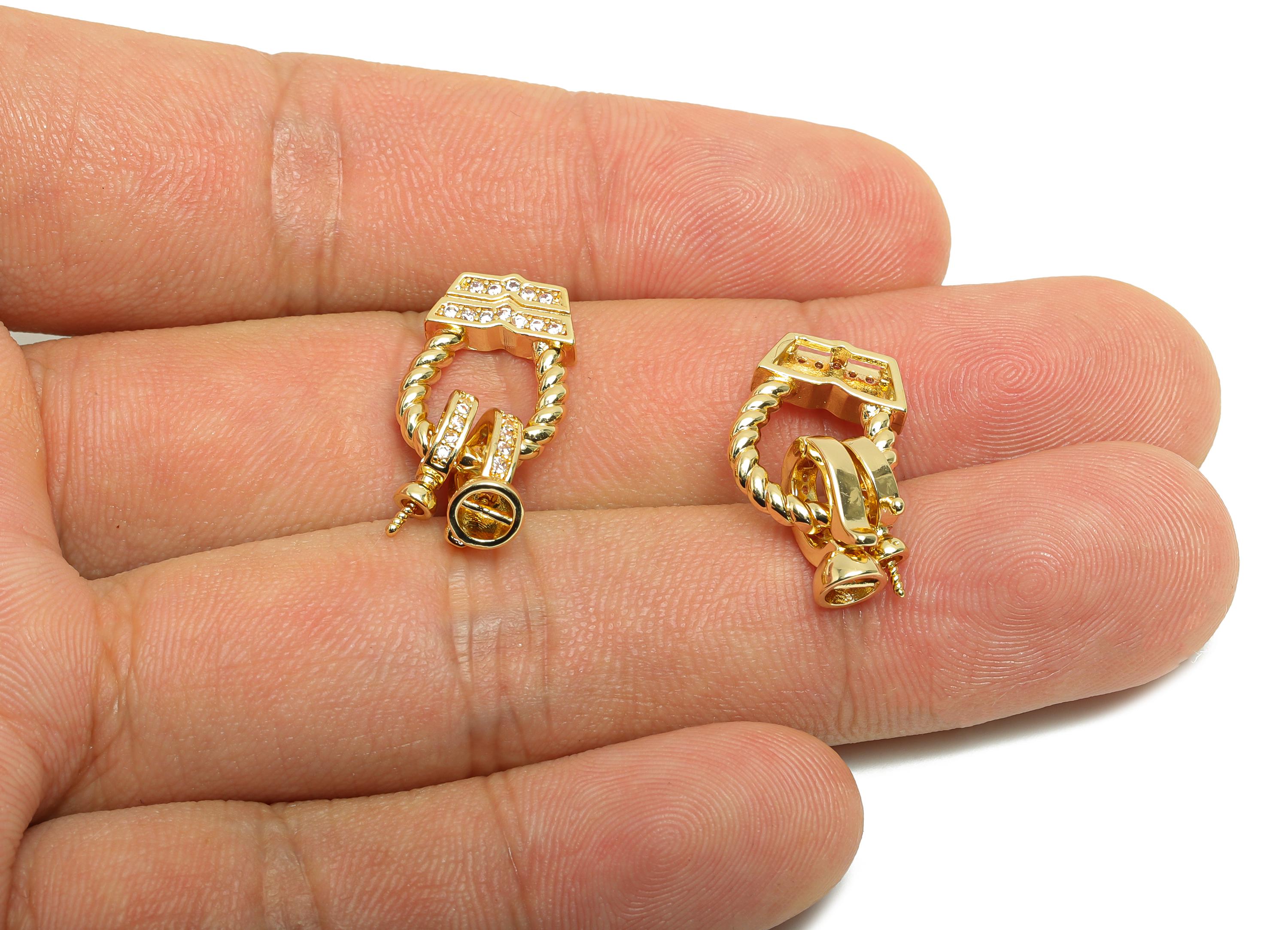 Brass Bracelet Connector - Gold Twisted Setting Peral Charm - CZ Necklace Connector - 18K Real Gold Plating - 22.03x12.6x2.73mm - RGP8416 - DOMEDBAZAAR