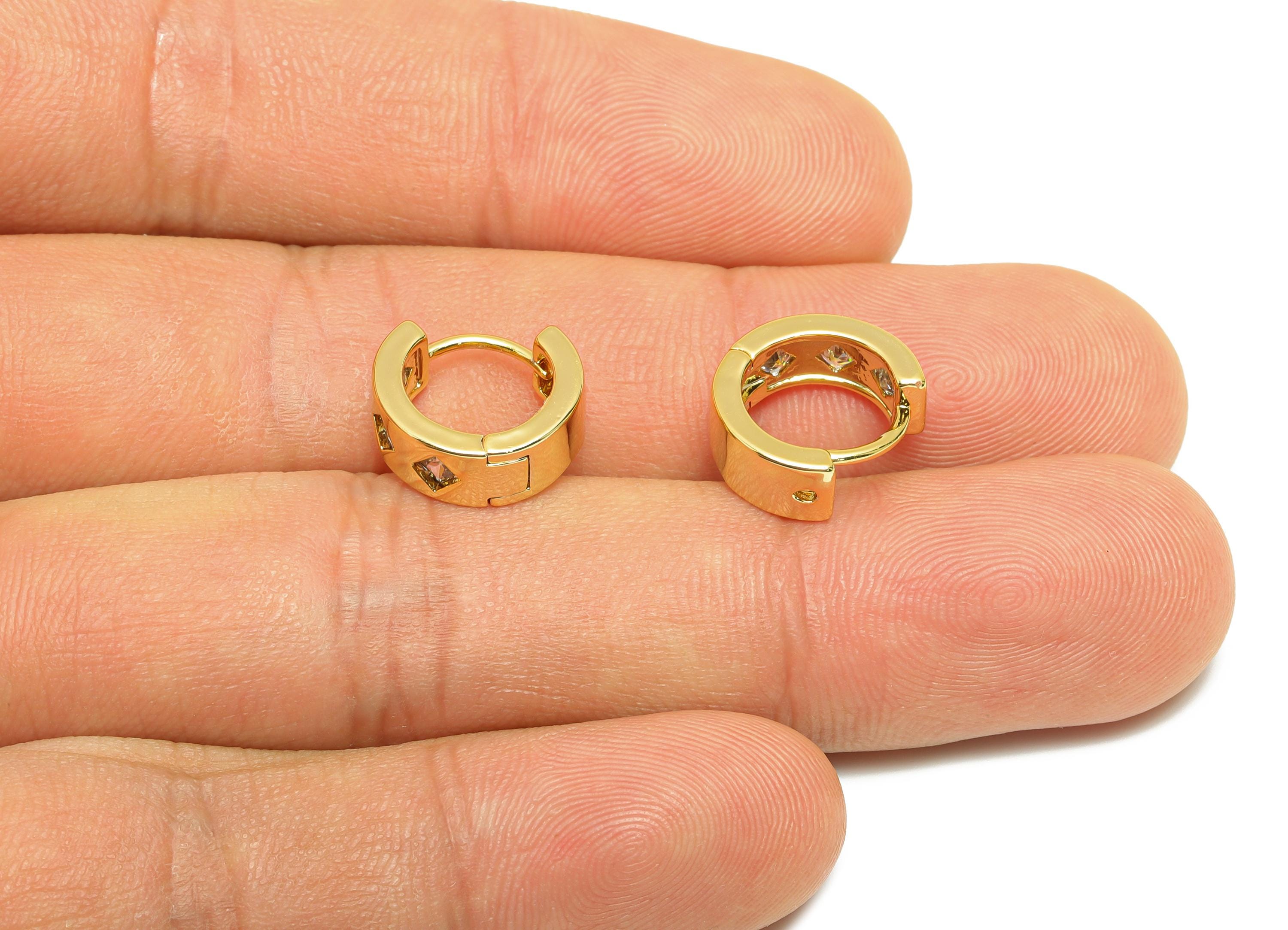 Brass Zircon Hoop Earring - Gold Think Huggie Earring for Girls - Daily Wear Hoop Earring - 18K Real Gold Plated - 12.7x11.8x4.6mm - RGP8900 - DOMEDBAZAAR