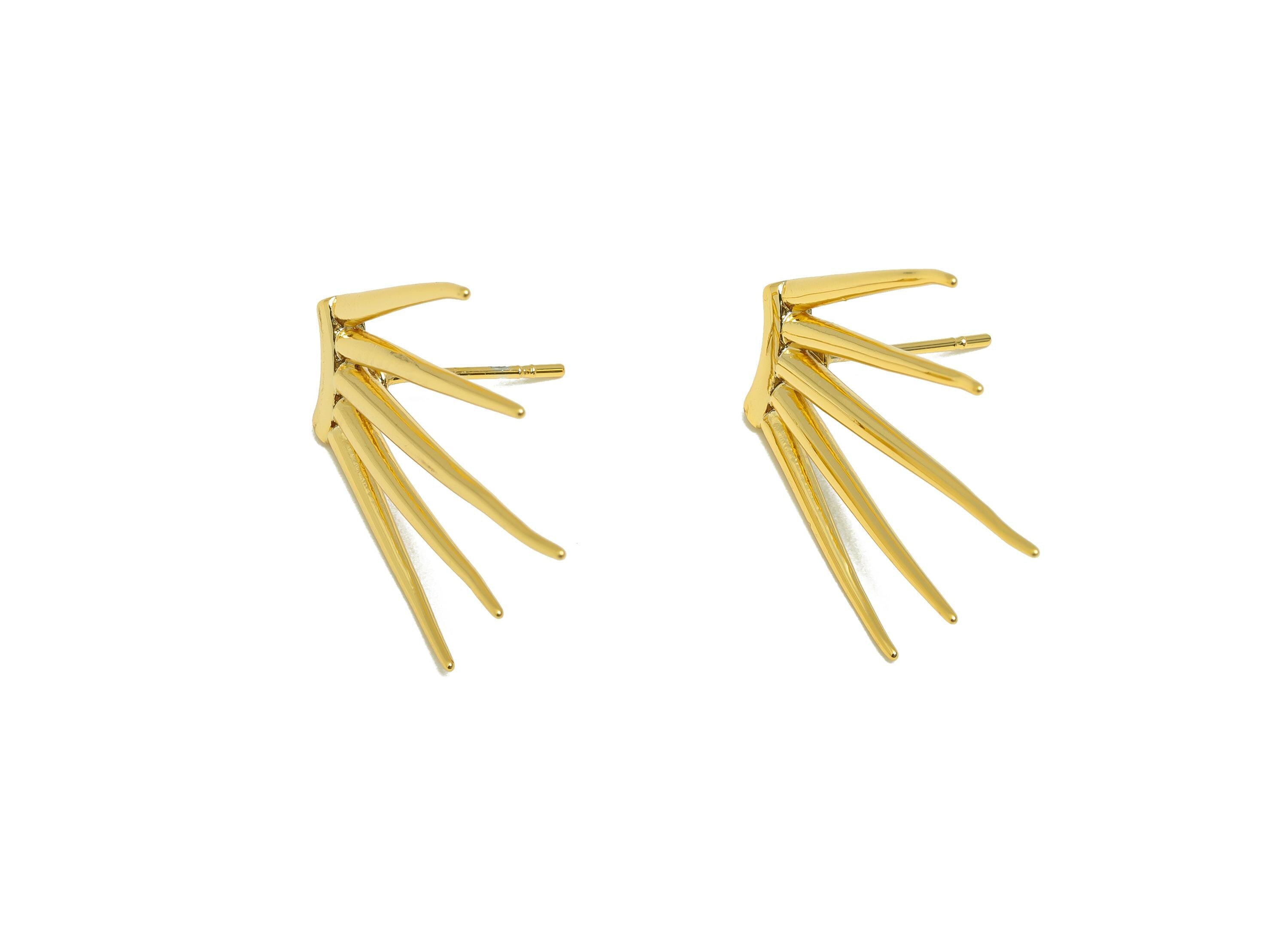 Brass Fringe Earring - Spikes Earring Stud for Women - Gold Minimalist Fringe Earring Post - 18K Real Gold Plating - 28x20.5x2.5mm - RGP8904 - DOMEDBAZAAR