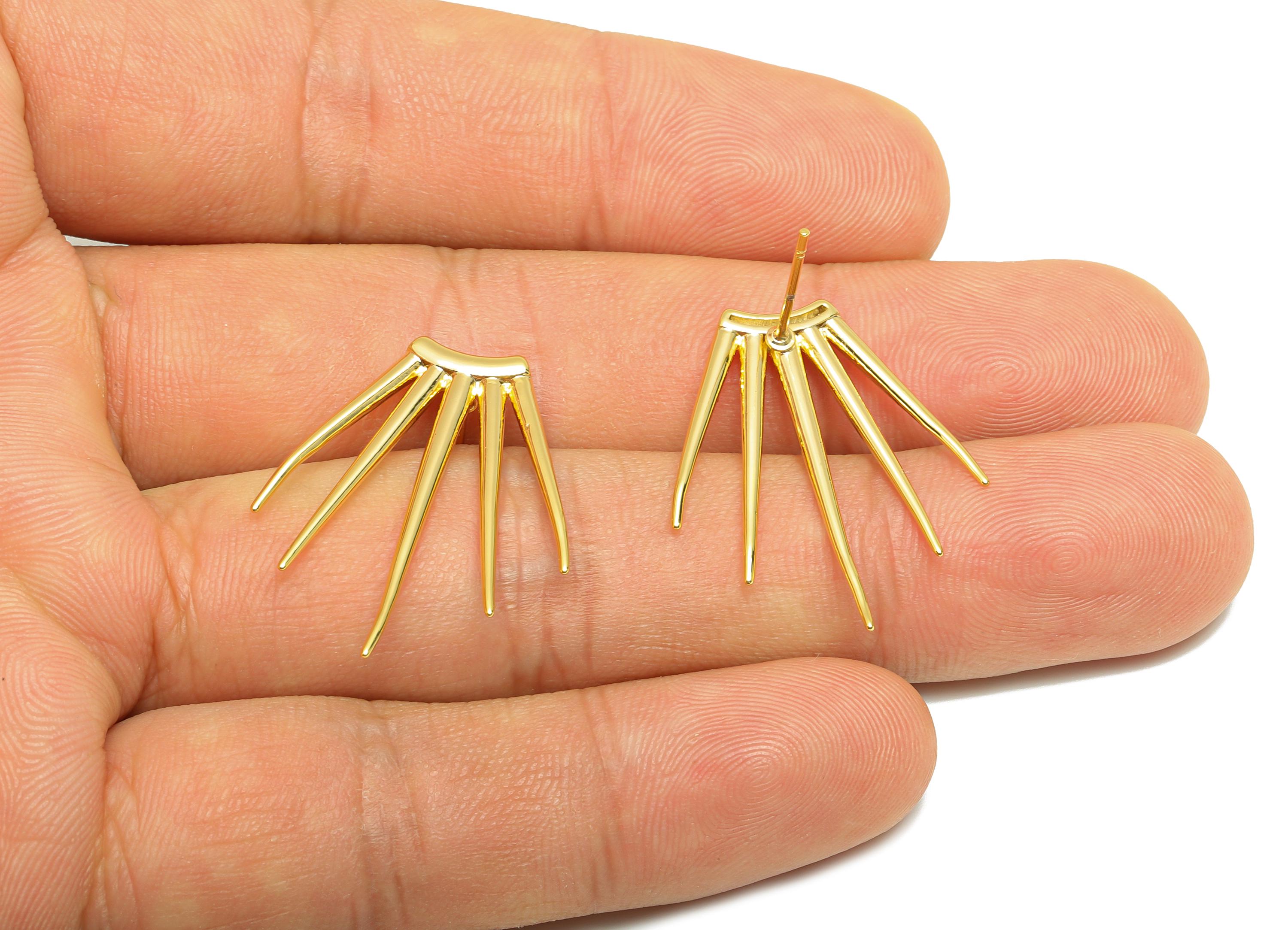 Brass Fringe Earring - Spikes Earring Stud for Women - Gold Minimalist Fringe Earring Post - 18K Real Gold Plating - 28x20.5x2.5mm - RGP8904 - DOMEDBAZAAR