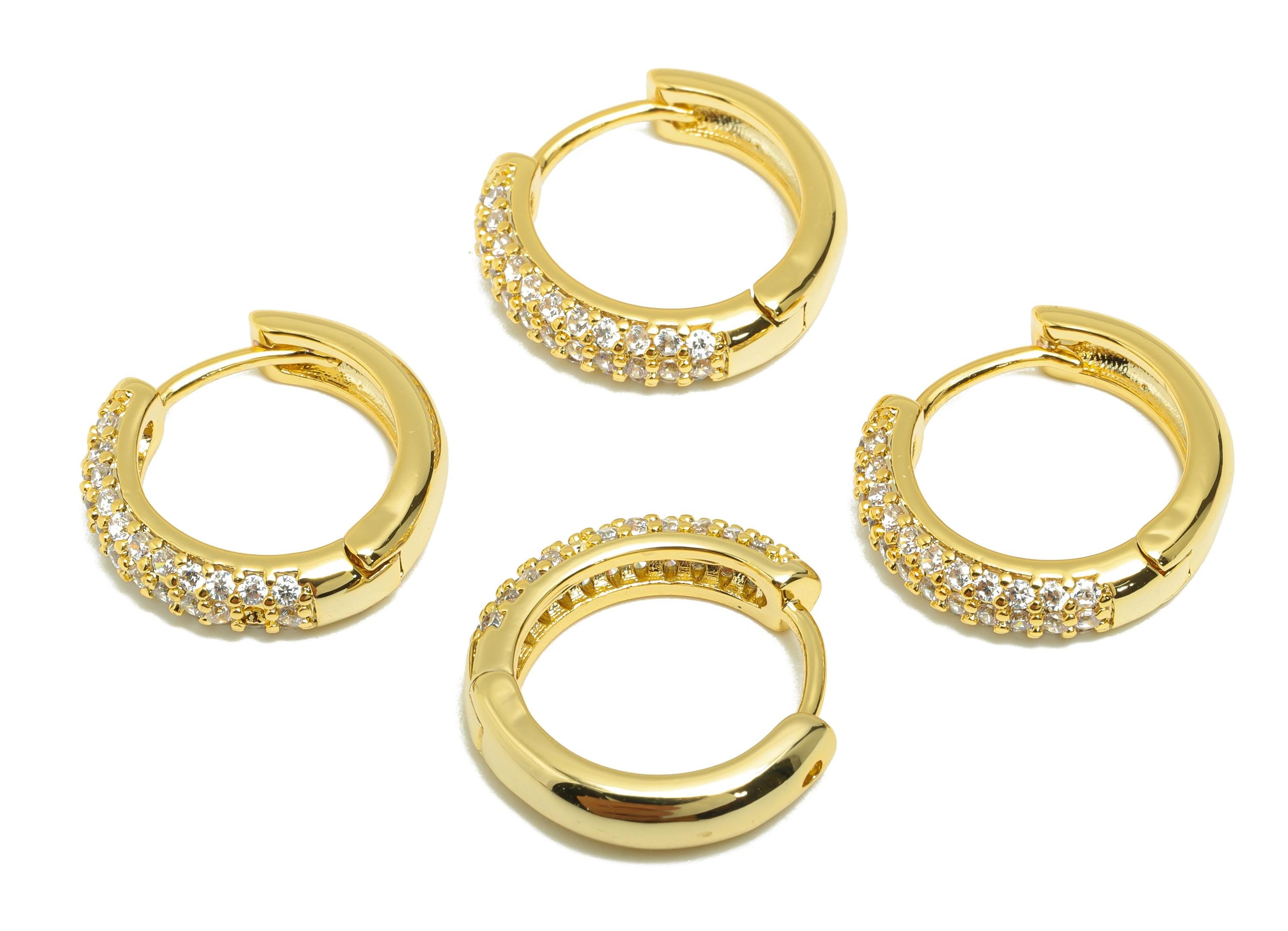 Brass Zircon Hoop Earring - Gold Huggie Earring for Girls - Round Daily Wear Hoop Earring - 18K Real Gold Plated - 17.5x15.3x3.8mm - RGP8907 - DOMEDBAZAAR