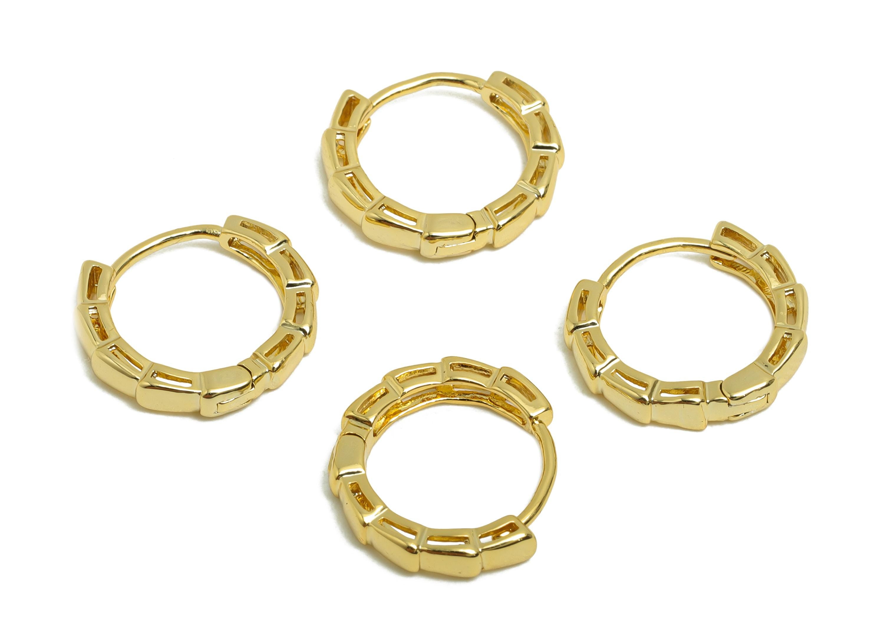 Brass Round Hoop Earring - Gold Huggie Hoop Earring for Girl's- Hollow Circle Earring Clasp - 18K Real Gold Plated -14.4x13x2.61mm - RGP8429 - DOMEDBAZAAR