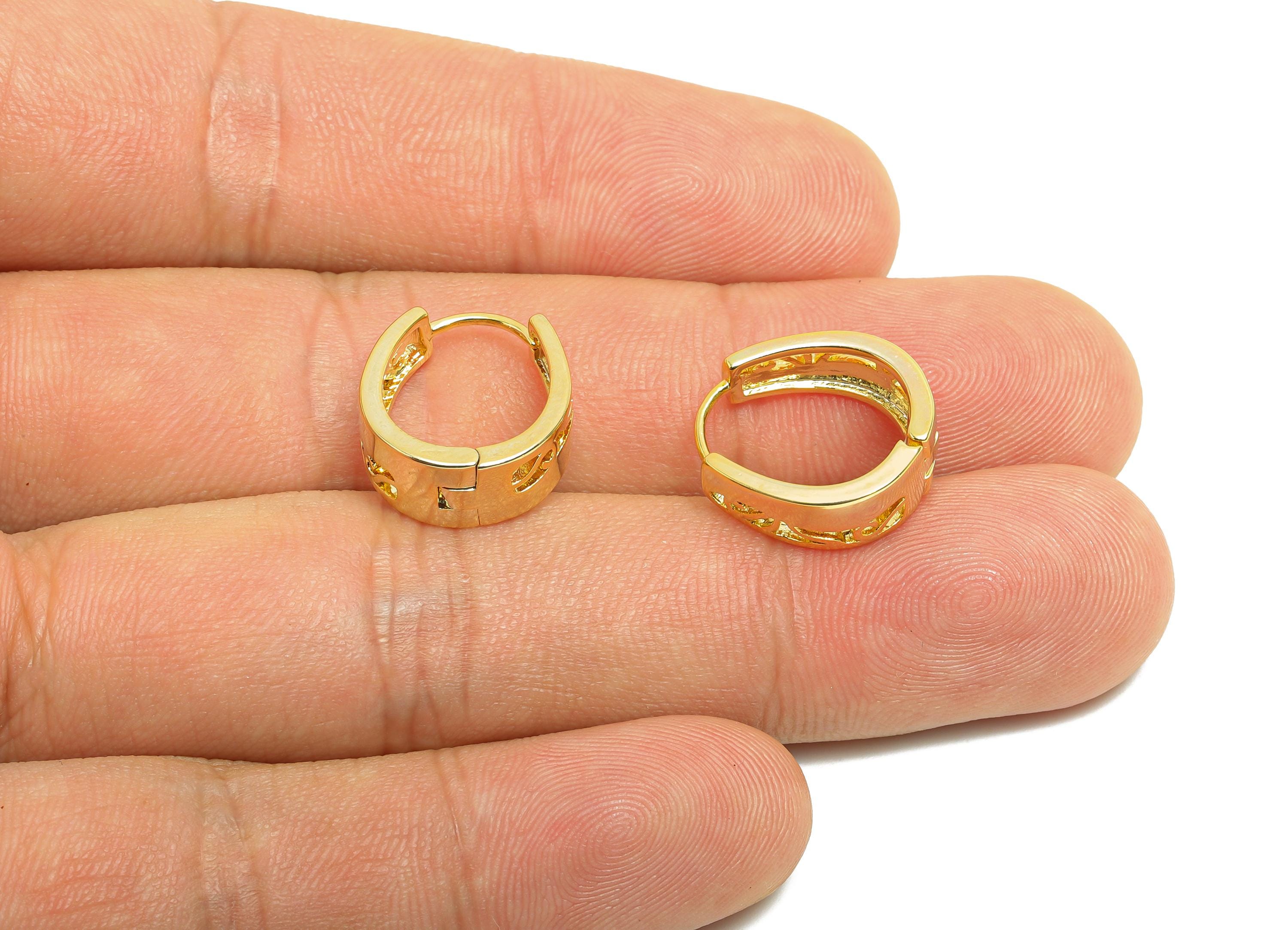 Brass Oval Hoop Earring - Gold Huggie Earring for Girl's - Thick Hollow Daily Wear Earring - 18K Real Gold Plated - 16x14.2x6.7mm - RGP8436 - DOMEDBAZAAR