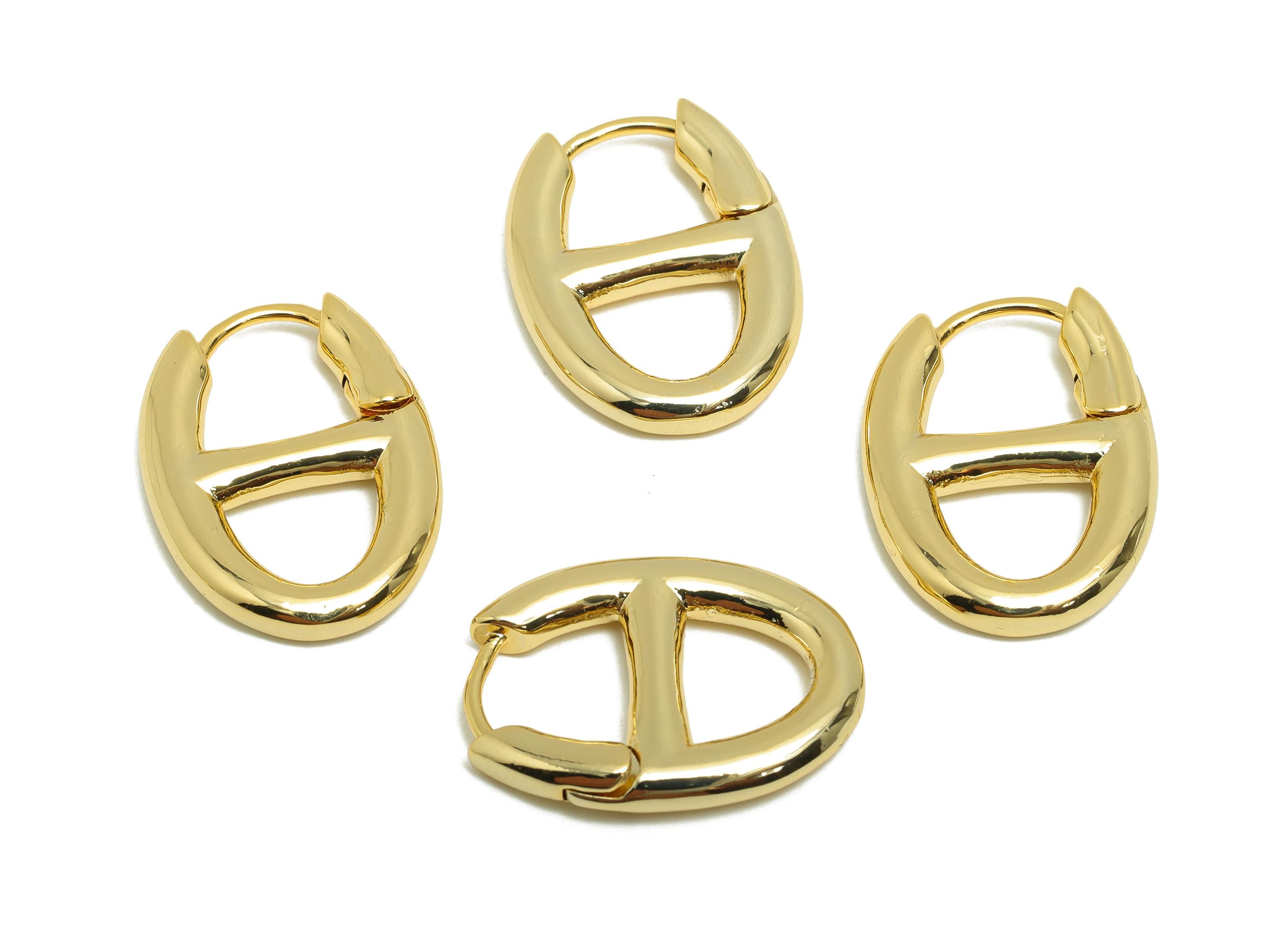 Brass Oval Huggie Hoop Earring - Brass Hoop Oval Clasp Earring - Gold Jewelry Gift For Her - 18K Real Gold Plating - 21x15.7x2.9mm - RGP8614 - DOMEDBAZAAR