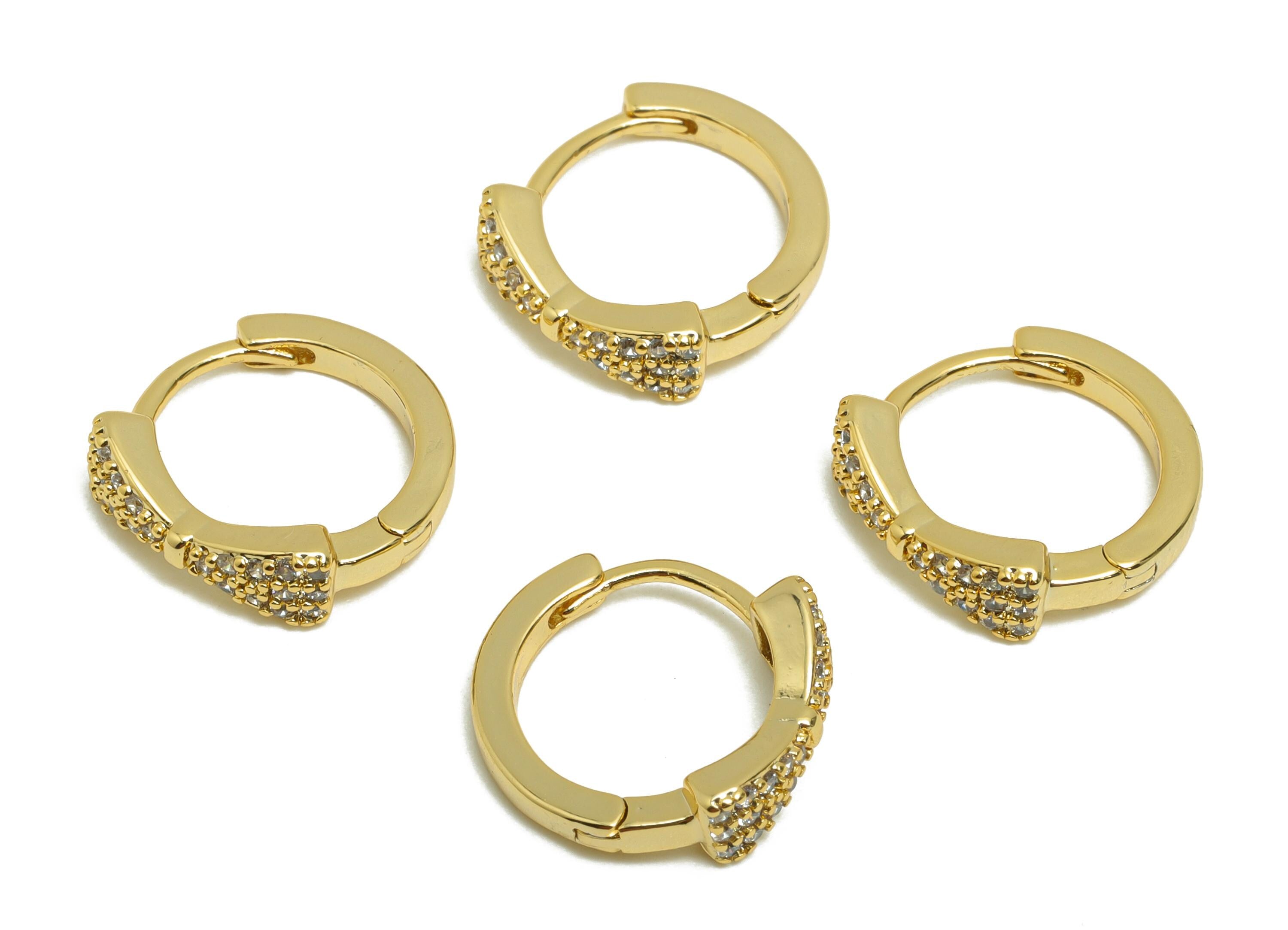 Brass CZ Huggie Hoop Earring - Brass Bow Zircon Hoop Earring - Gold Jewelry Gift For Her - 18K Real Gold Plating - 21x15x2mm - RGP8620 - DOMEDBAZAAR