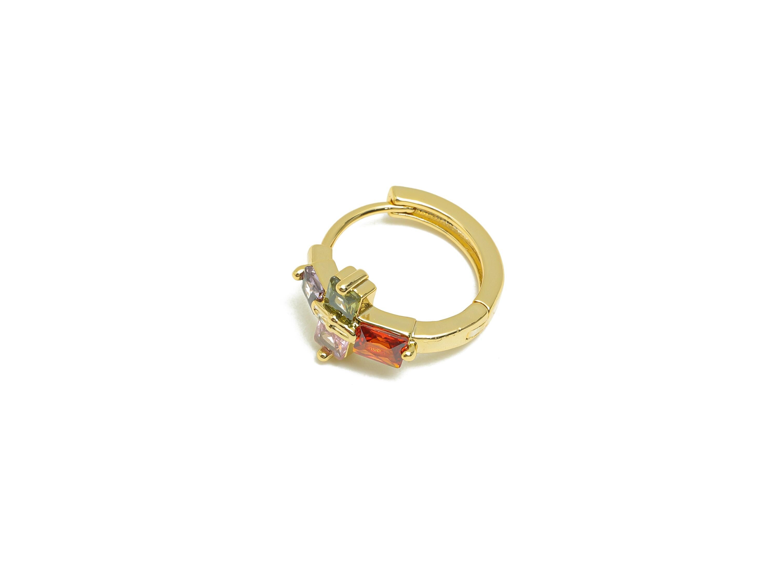 Brass CZ Hoop Earring - Brass Zircon Huggie Earring - Rainbow CZ Hoop Clasp - Gold Jewelry - 18K Real Gold Plated - 16.9x15x8.9mm - RGP8623 - DOMEDBAZAAR