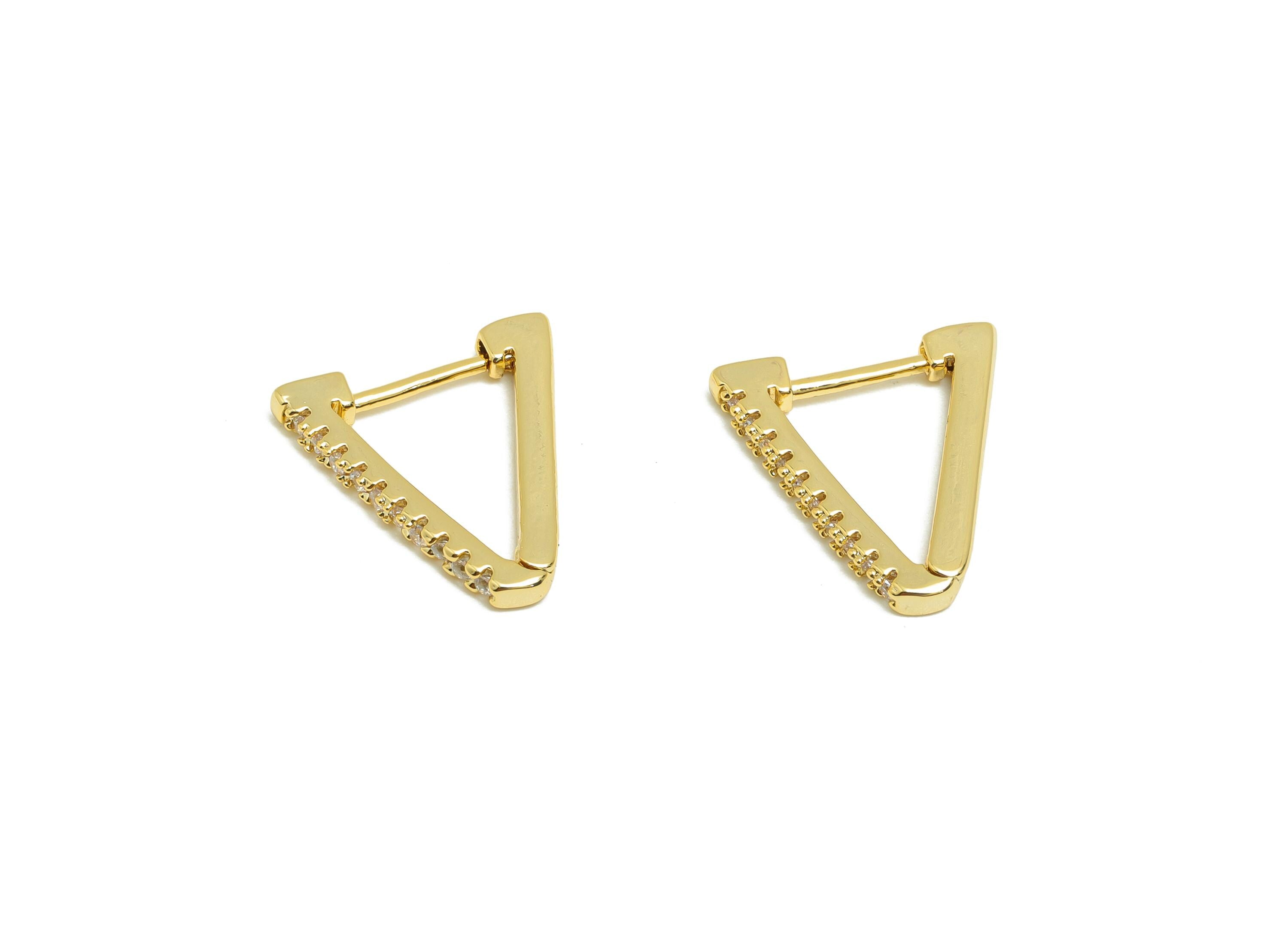 Brass CZ Hoop Earring - Brass Zircon Triangle Hoop Huggie Earring - Gold Jewelry Hoop Earring - 18K Real Gold Plated - 15x14x1mm - RGP8615 - DOMEDBAZAAR