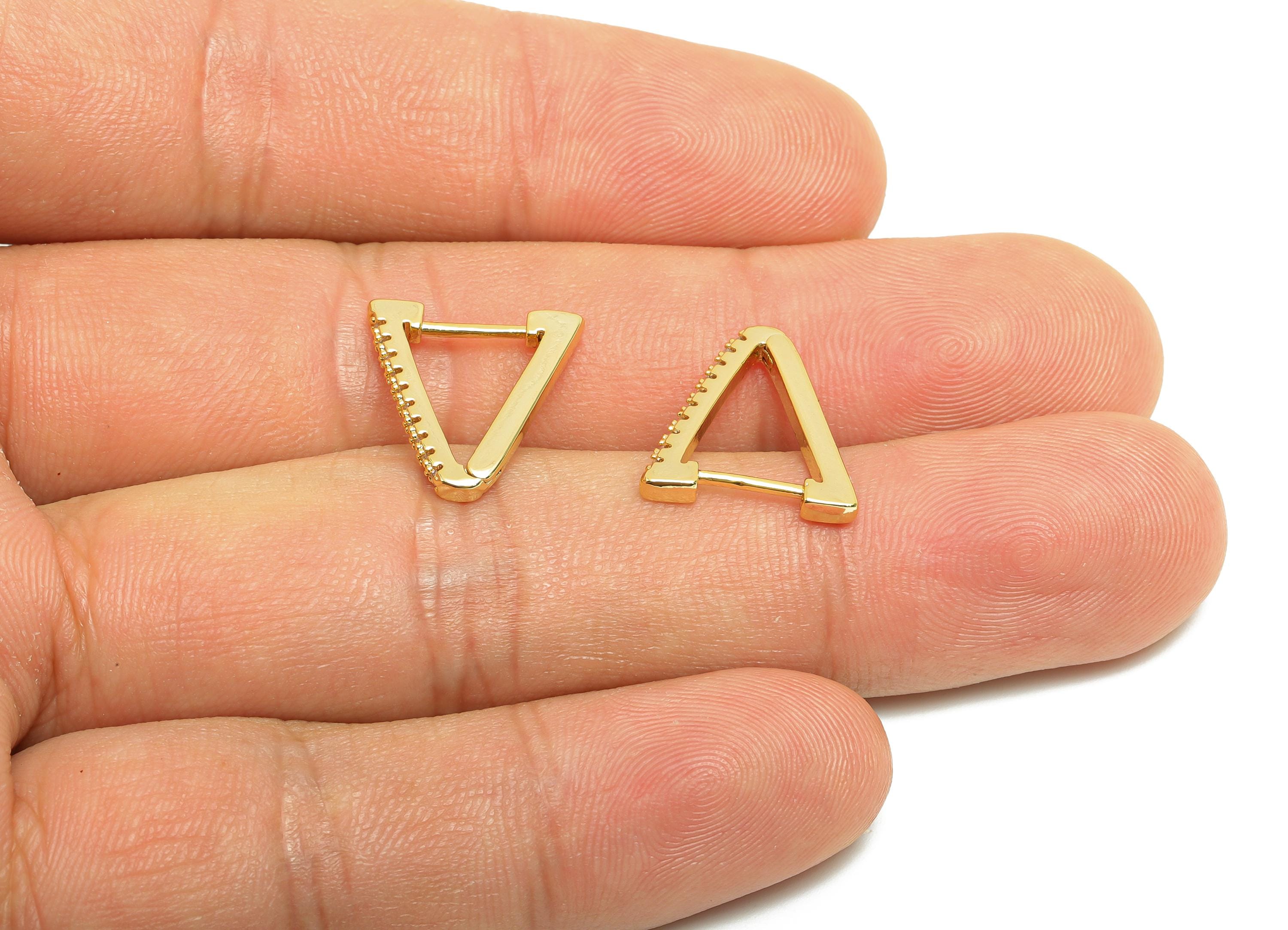 Brass CZ Hoop Earring - Brass Zircon Triangle Hoop Huggie Earring - Gold Jewelry Hoop Earring - 18K Real Gold Plated - 15x14x1mm - RGP8615 - DOMEDBAZAAR