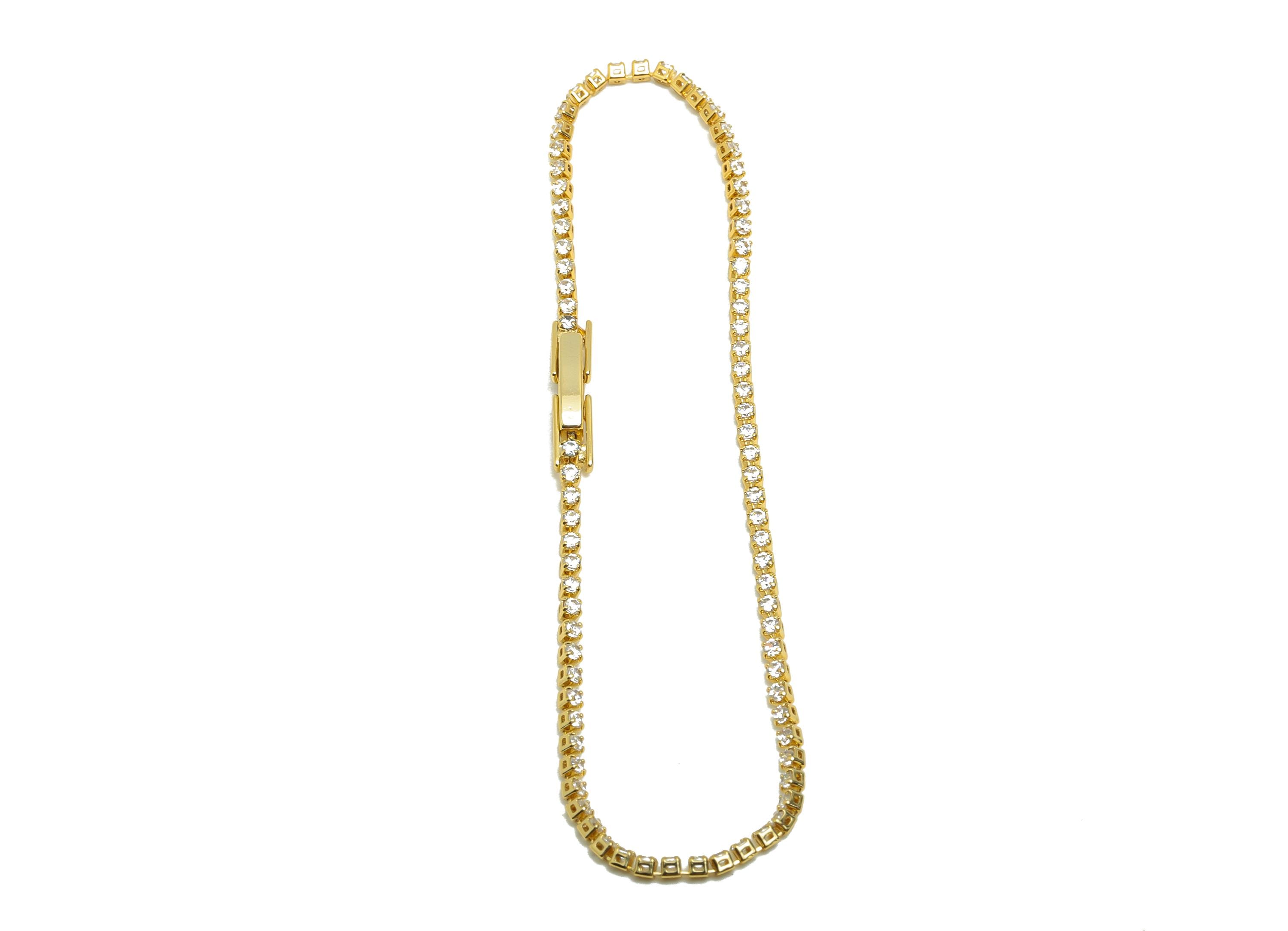 19cm Round Chain Bracelet - Brass White 1.5mm Round Bracelet - White Cubic Zircon Bracelet - 18K Real Gold Plated - RGP8630-19 - DOMEDBAZAAR