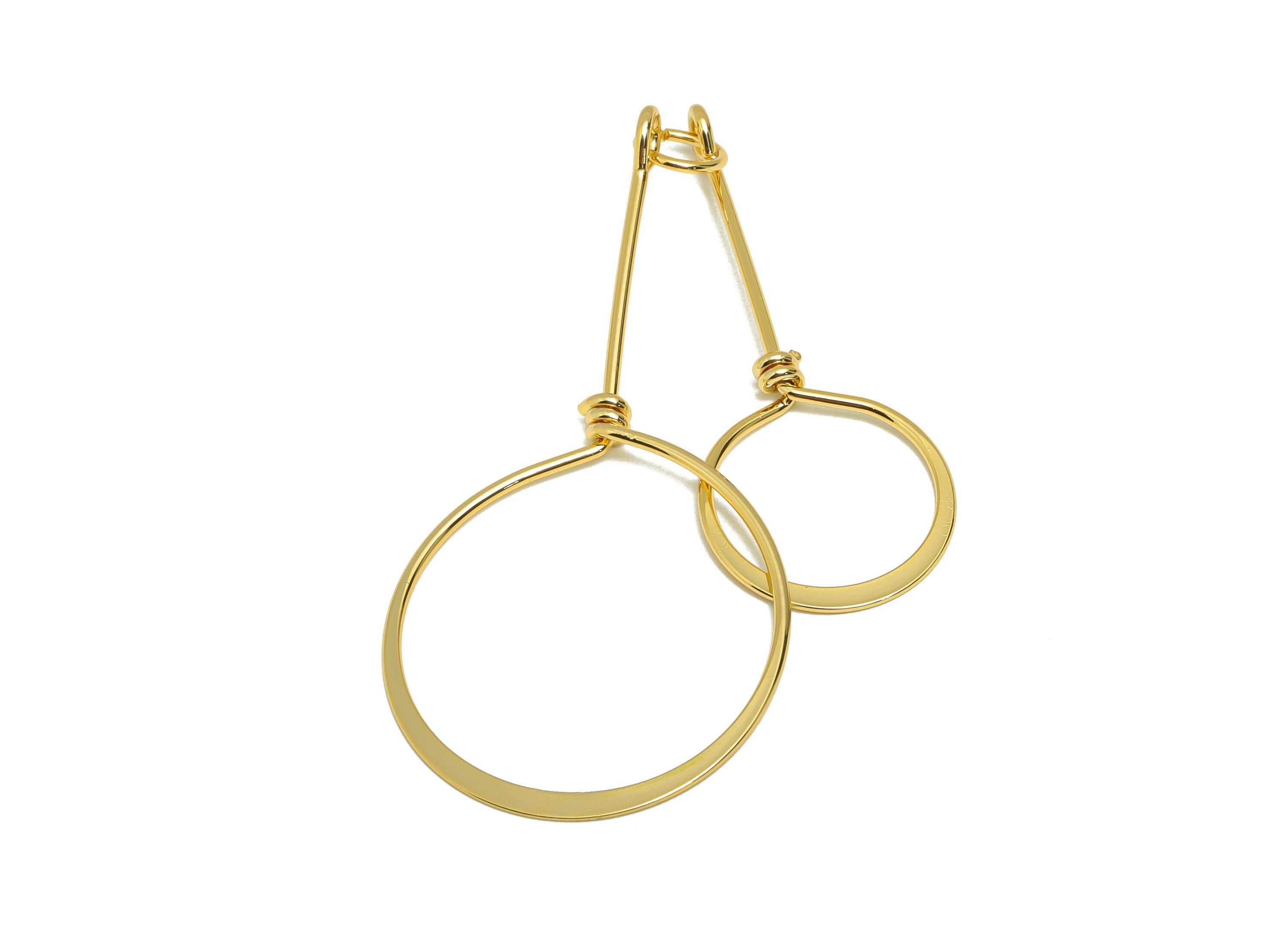 Gold Geometric Pendant - Brass Double Hoop Necklace Charm - Handcrafted Jewelry Necklace - 18K Real Gold Plating - 63x26x2.9mm - RGP8915 - DOMEDBAZAAR