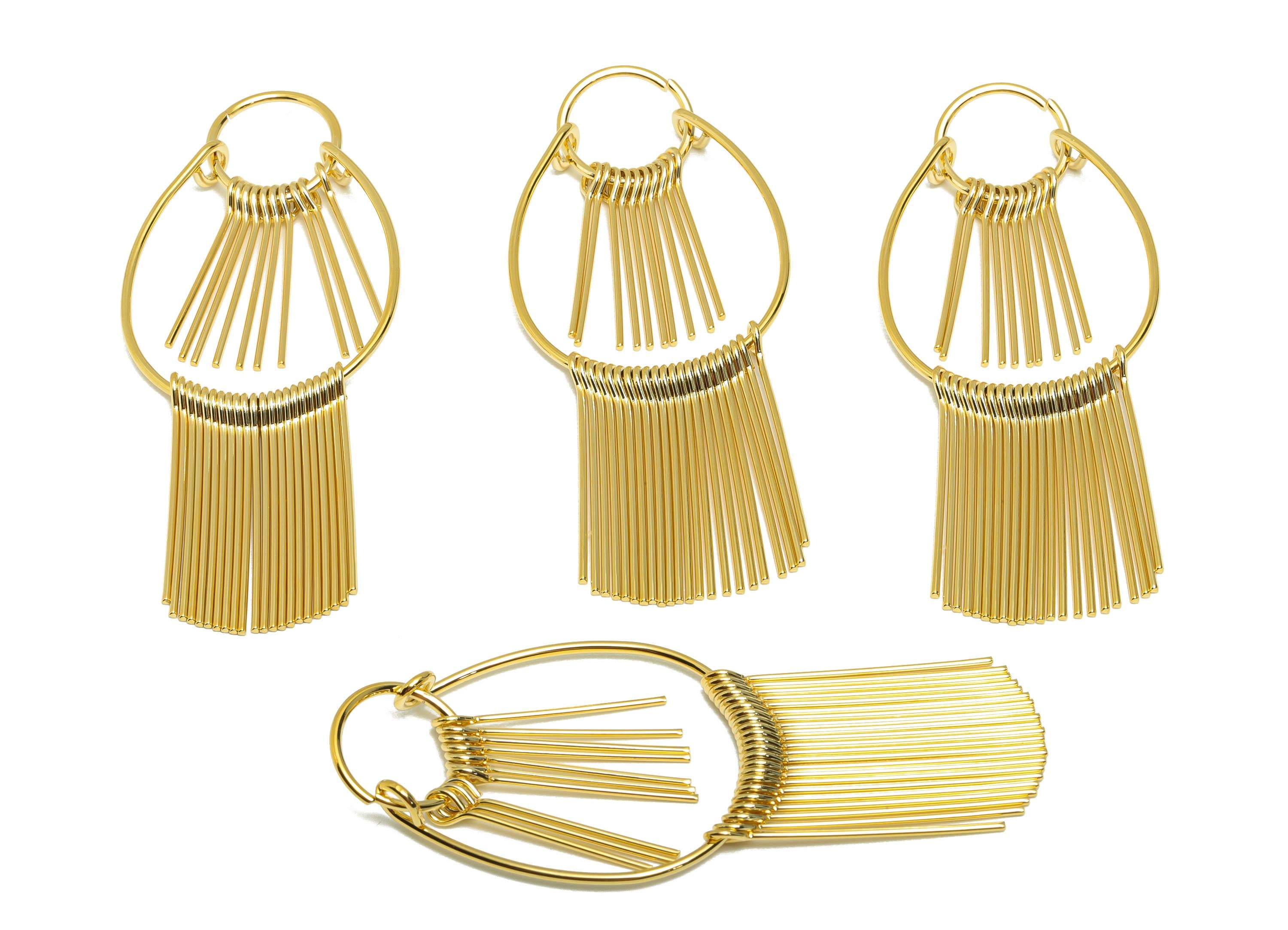 Brass Geometric Fringe Charm - Gold Fringe Dangle Charm - Cascading Fringe Pendant for Ear - 18K Real Gold Plating - 72.4x30x3.3mm - RGP8918 - DOMEDBAZAAR