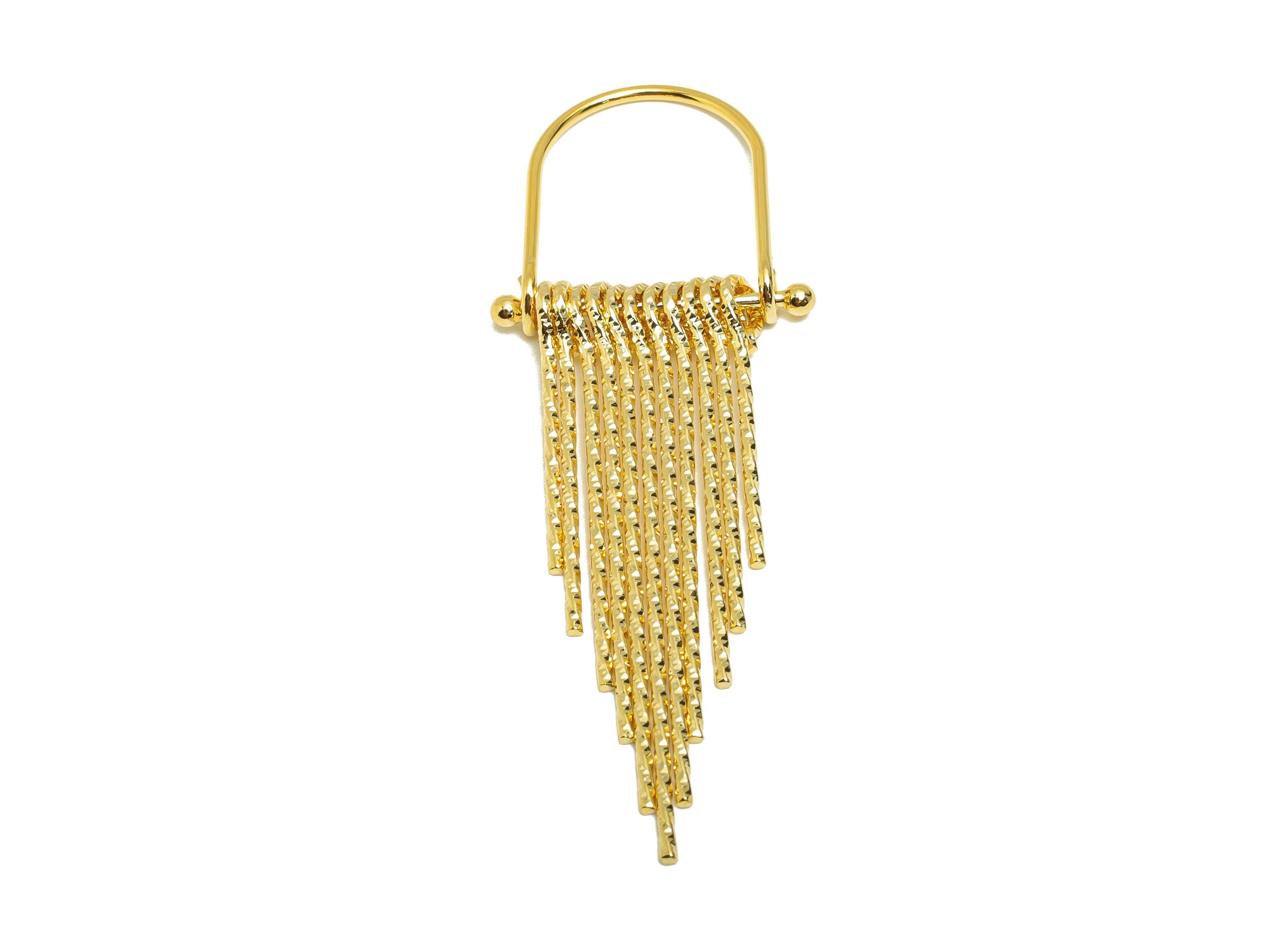 Brass U Frame Fringe Charm - Textured Layered Fringe Charm - Gold Dangle Pendant for Earring - 18K Real Gold Plating - 69x24.7x5.3mm-RGP8919 - DOMEDBAZAAR