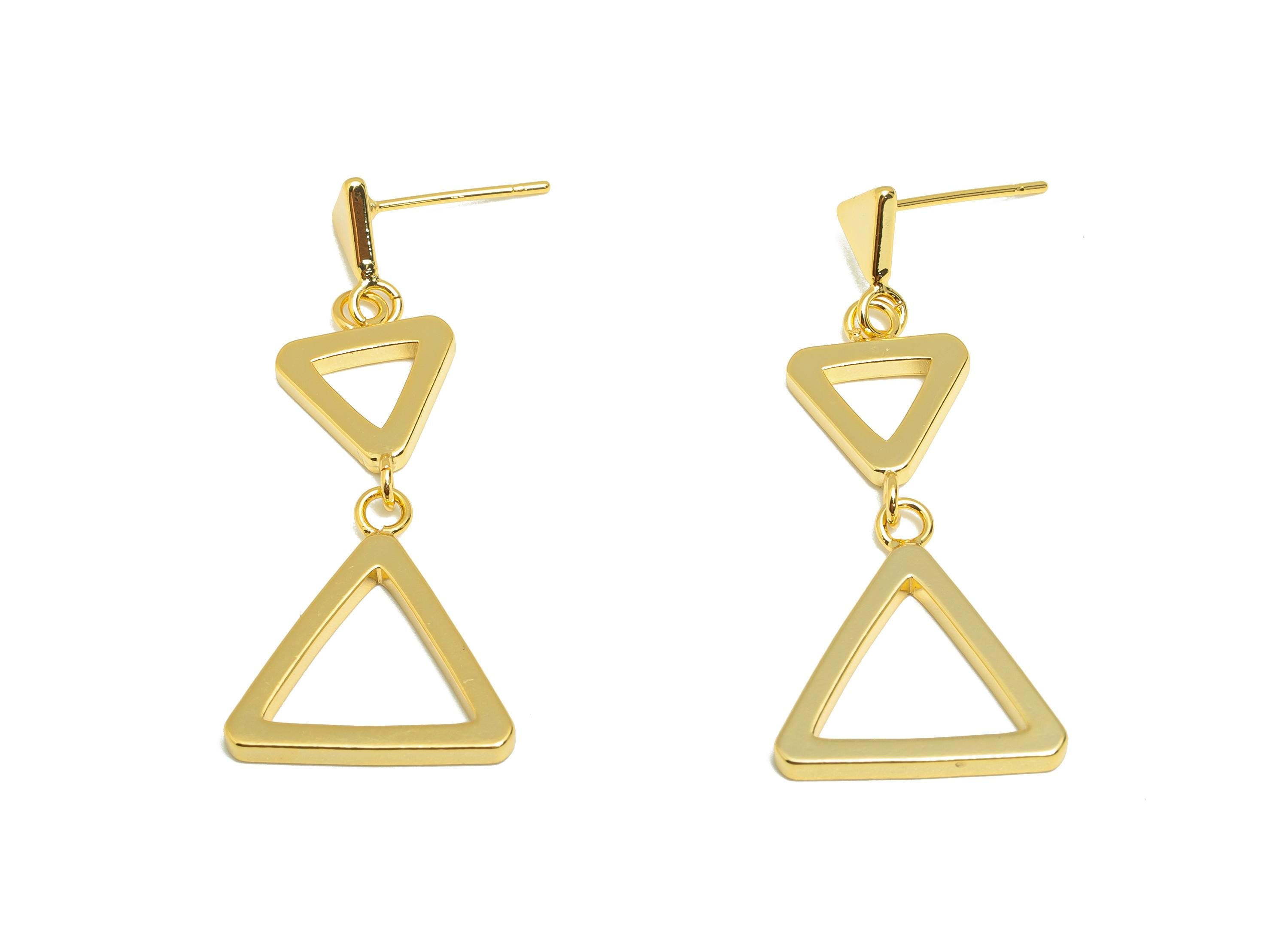 Brass Triangle Dangle Earring - Geometry Hanging Earring Post - Gold Dangle Earring for Party - 18K Real Gold Plating - 41x17.8x2mm -RGP8923 - DOMEDBAZAAR