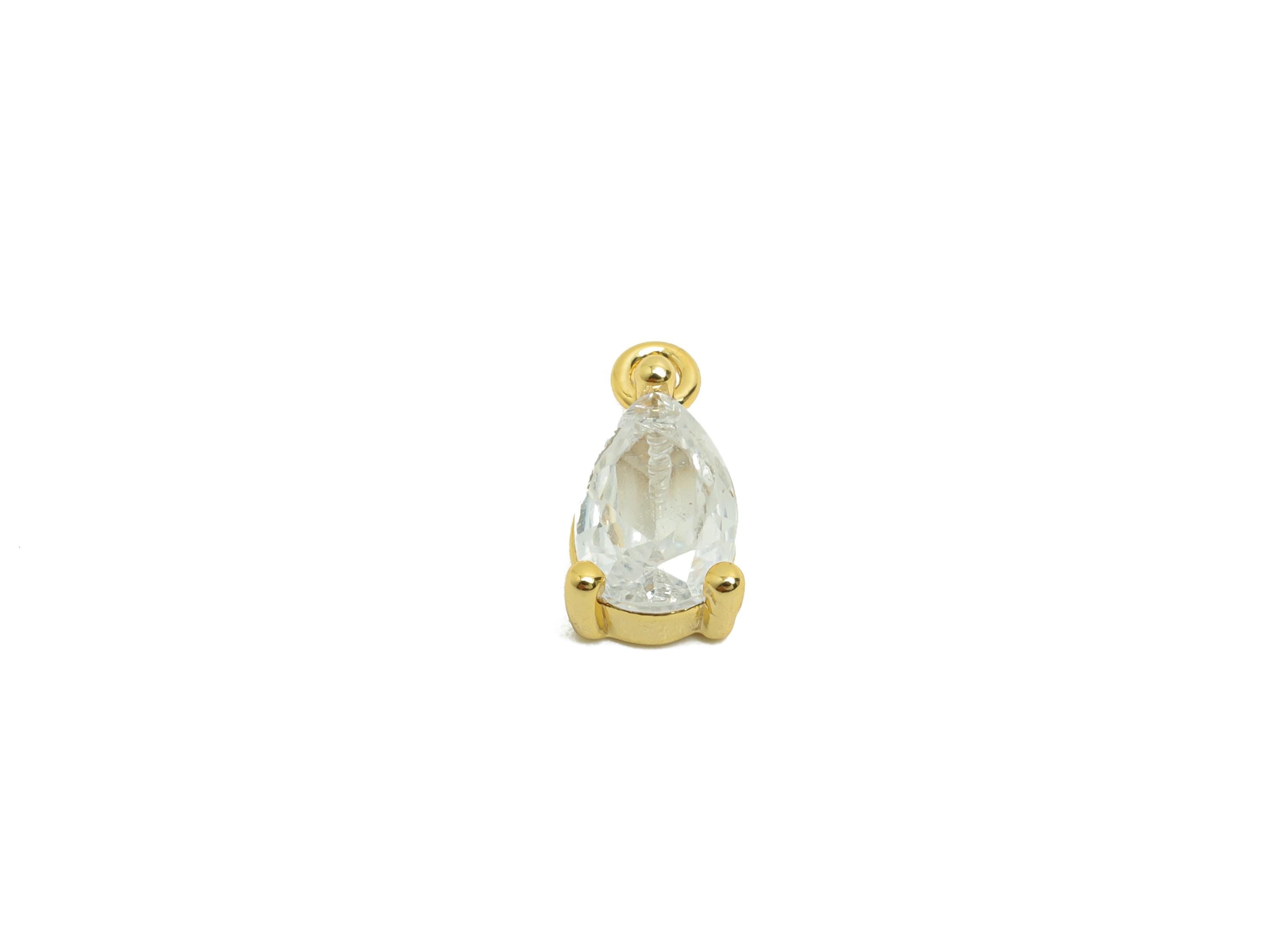 Brass Drop Earring Charm - Gold Teardrop Pendant for Necklace - Zircon Bracelet Charm - 18K Real Gold Plating - 10.8x5.54x3.44mm - RGP8495 - DOMEDBAZAAR