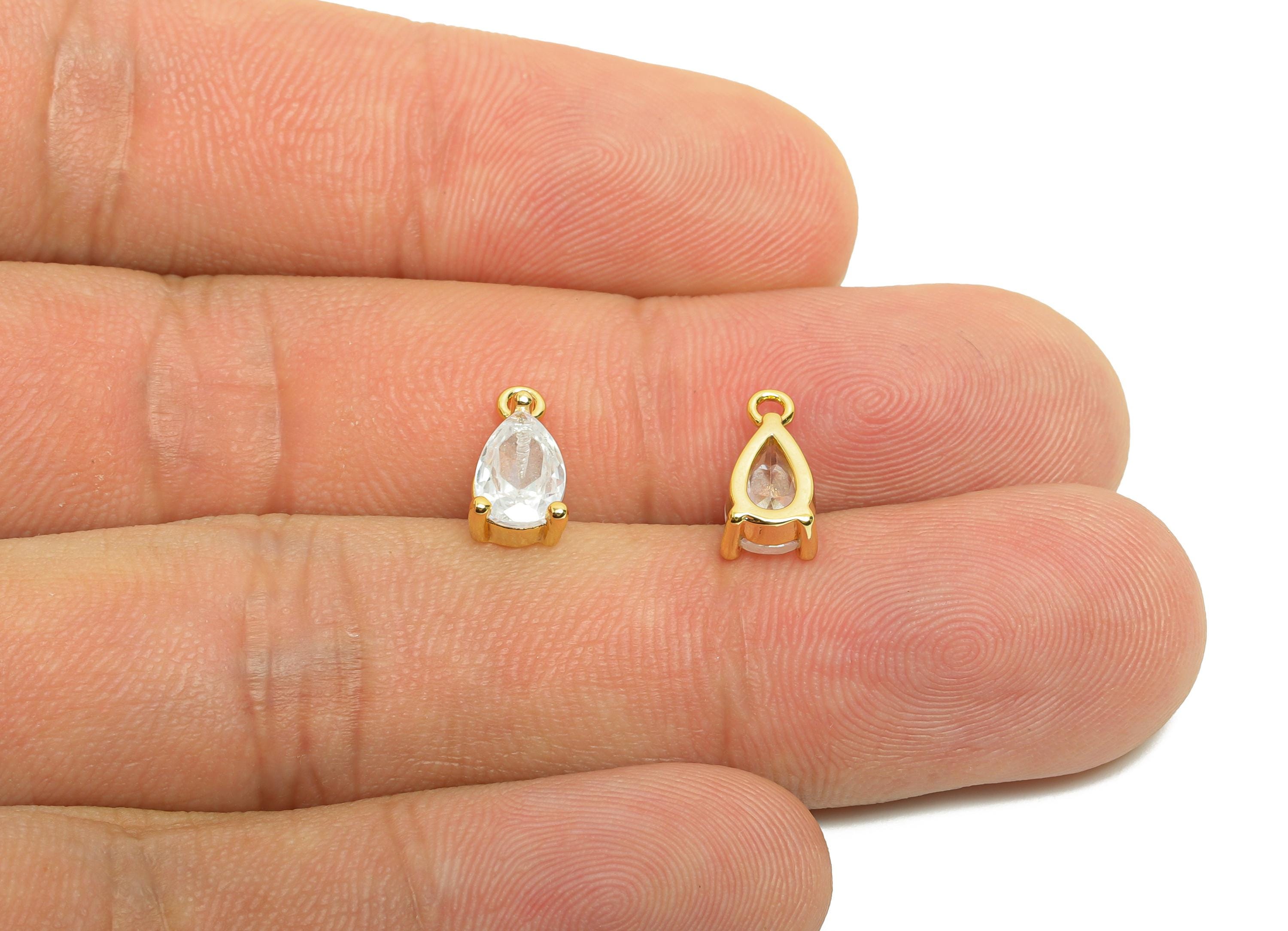 Brass Drop Earring Charm - Gold Teardrop Pendant for Necklace - Zircon Bracelet Charm - 18K Real Gold Plating - 10.8x5.54x3.44mm - RGP8495 - DOMEDBAZAAR
