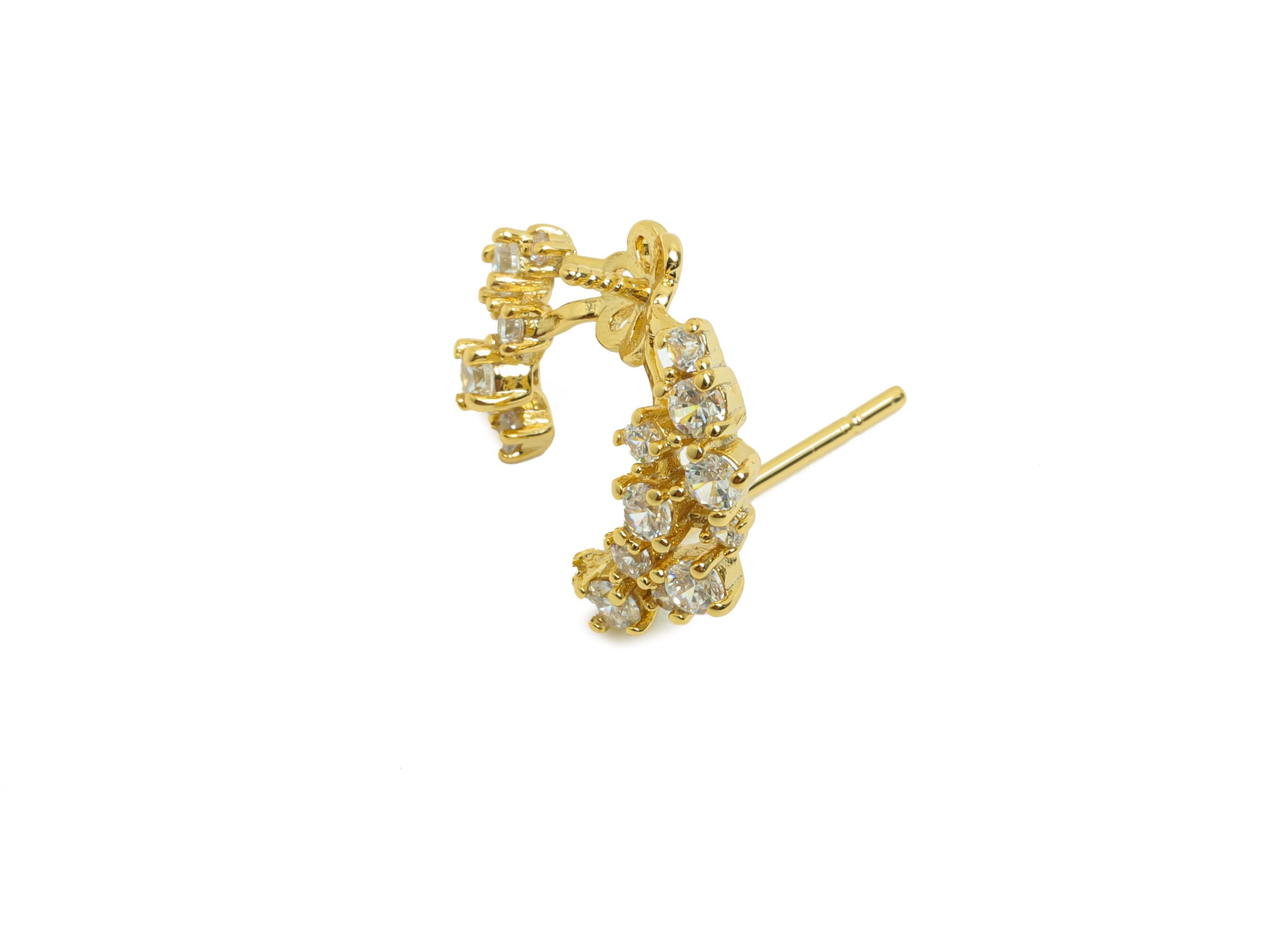 Brass Flower Earring Stud - Earring Setting for Girl's - Gold Zircon Earring for Party - 18K Real Gold Plating - 15.01x12.5x3.61mm - RGP8499 - DOMEDBAZAAR