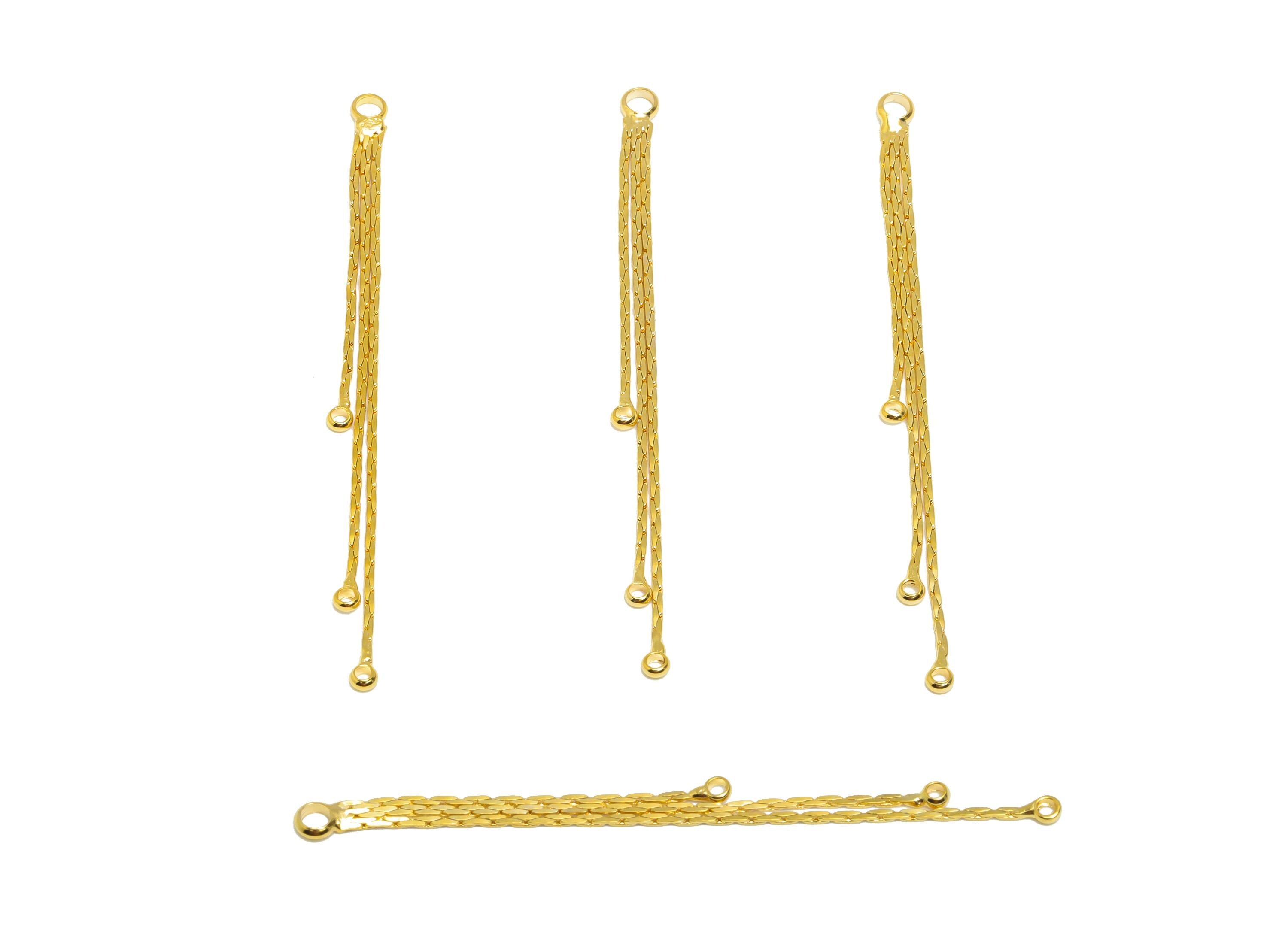 Brass Dangle Tassel Charm - Brass Minimalist Gold Chain Connector With Loop - Delicate Accessory - 18K Real Gold Plated - 50x2x1mm -RGP10233 - DOMEDBAZAAR