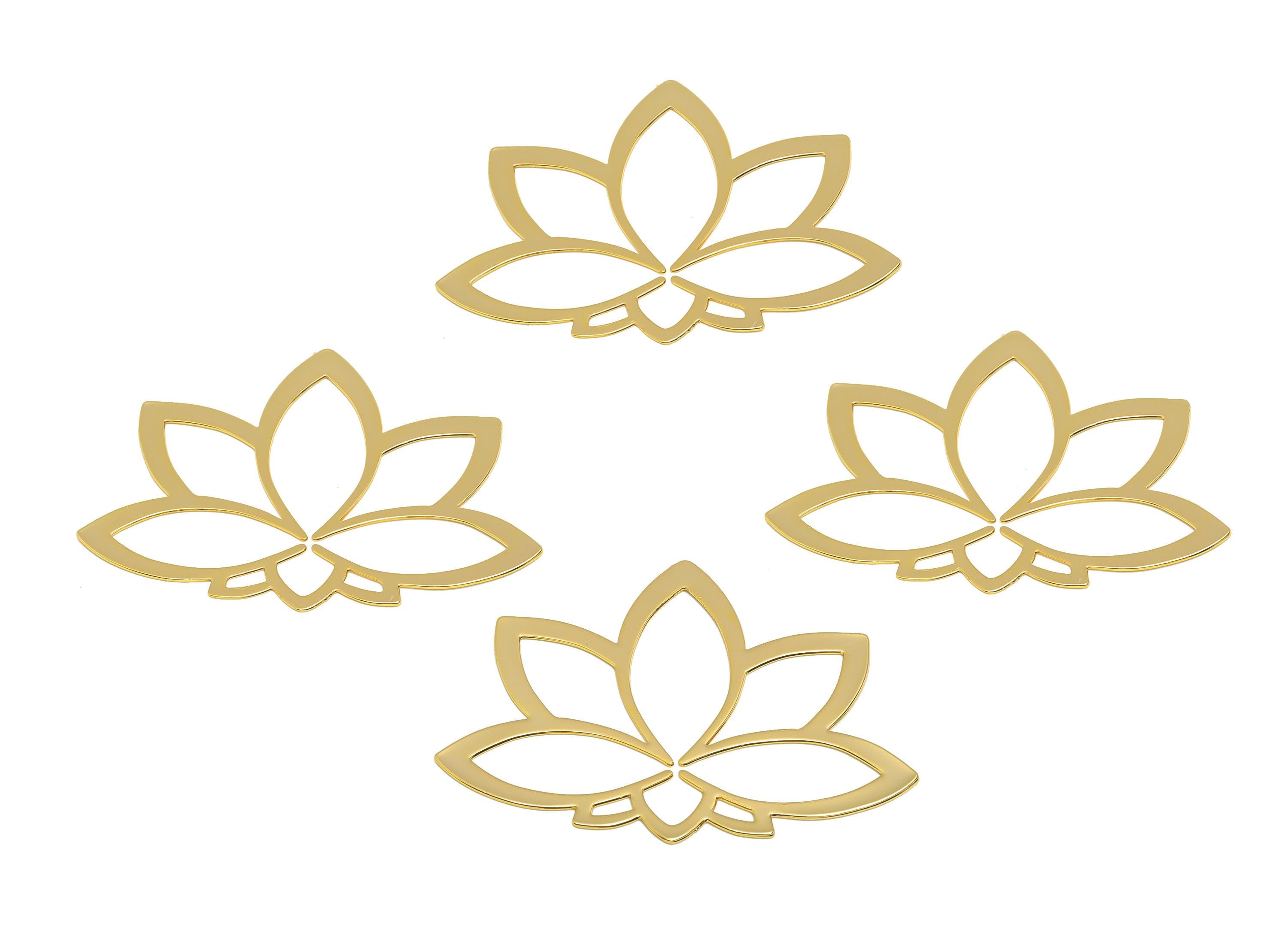 Gold Lotus Pendant - Brass Gold Chic Lotus Flower Pendant - Minimalist Lotus For Necklace - 18K Real Gold Plating - 42x29x0.4mm- RGP10253 - DOMEDBAZAAR