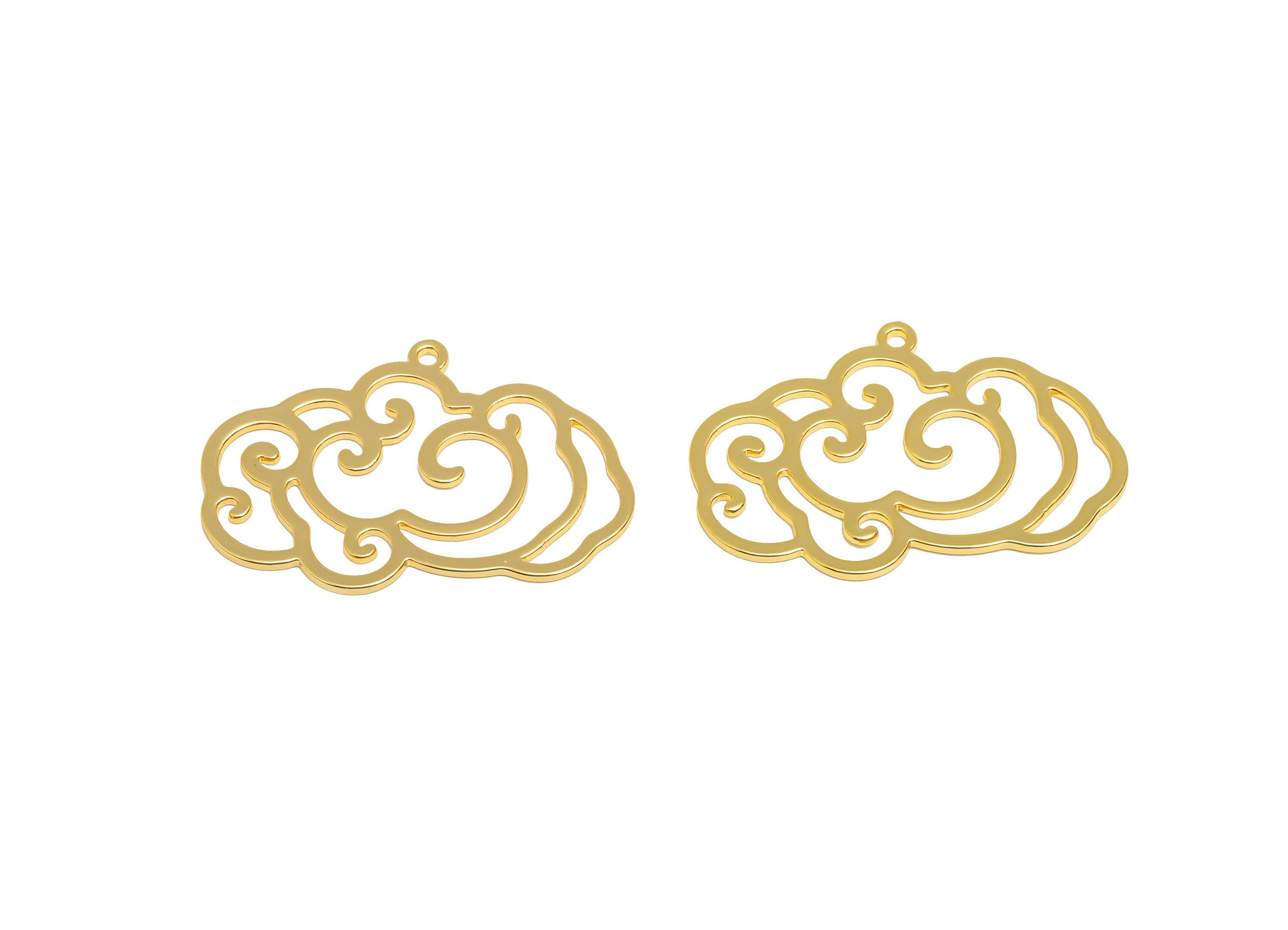 Brass Gold Cloud Charm - Brass Gold Swirling Cloud Pendant - Elegant Gold Cloud Pendant - 18K Real Gold Plating - 32x21.81x0.88mm - RGP10258 - DOMEDBAZAAR