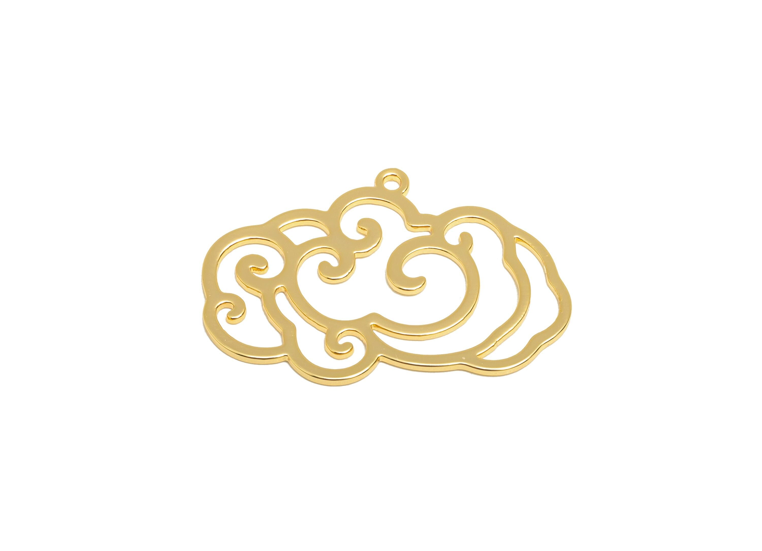 Brass Gold Cloud Charm - Brass Gold Swirling Cloud Pendant - Elegant Gold Cloud Pendant - 18K Real Gold Plating - 32x21.81x0.88mm - RGP10258 - DOMEDBAZAAR