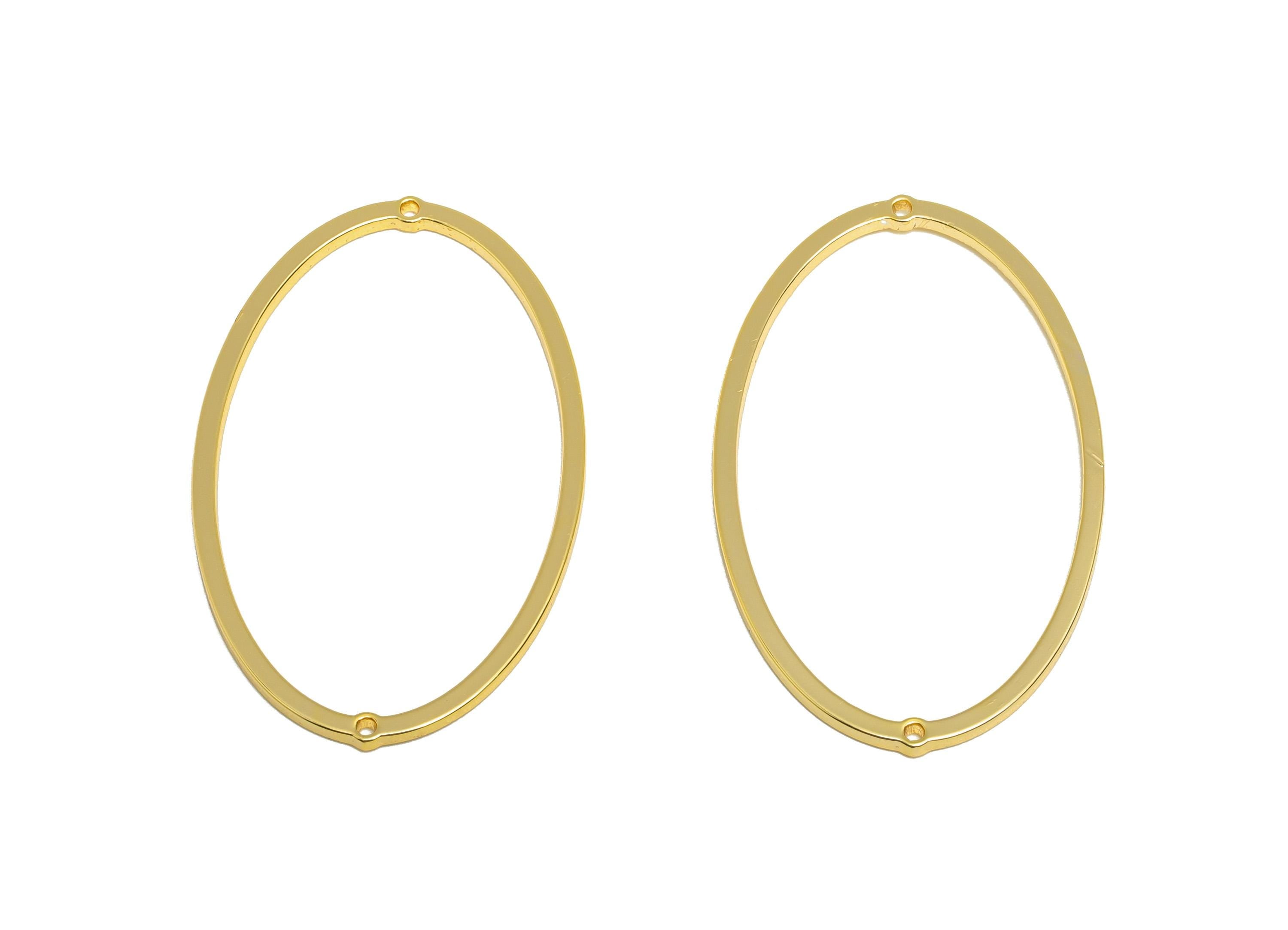 Brass Oval Connector - Brass Gold Oval Pendant - Minimalist Gold Charm - Modern Jewelry - 18K Real Gold Plated - 39.67x24x1.14mm - RGP10255 - DOMEDBAZAAR