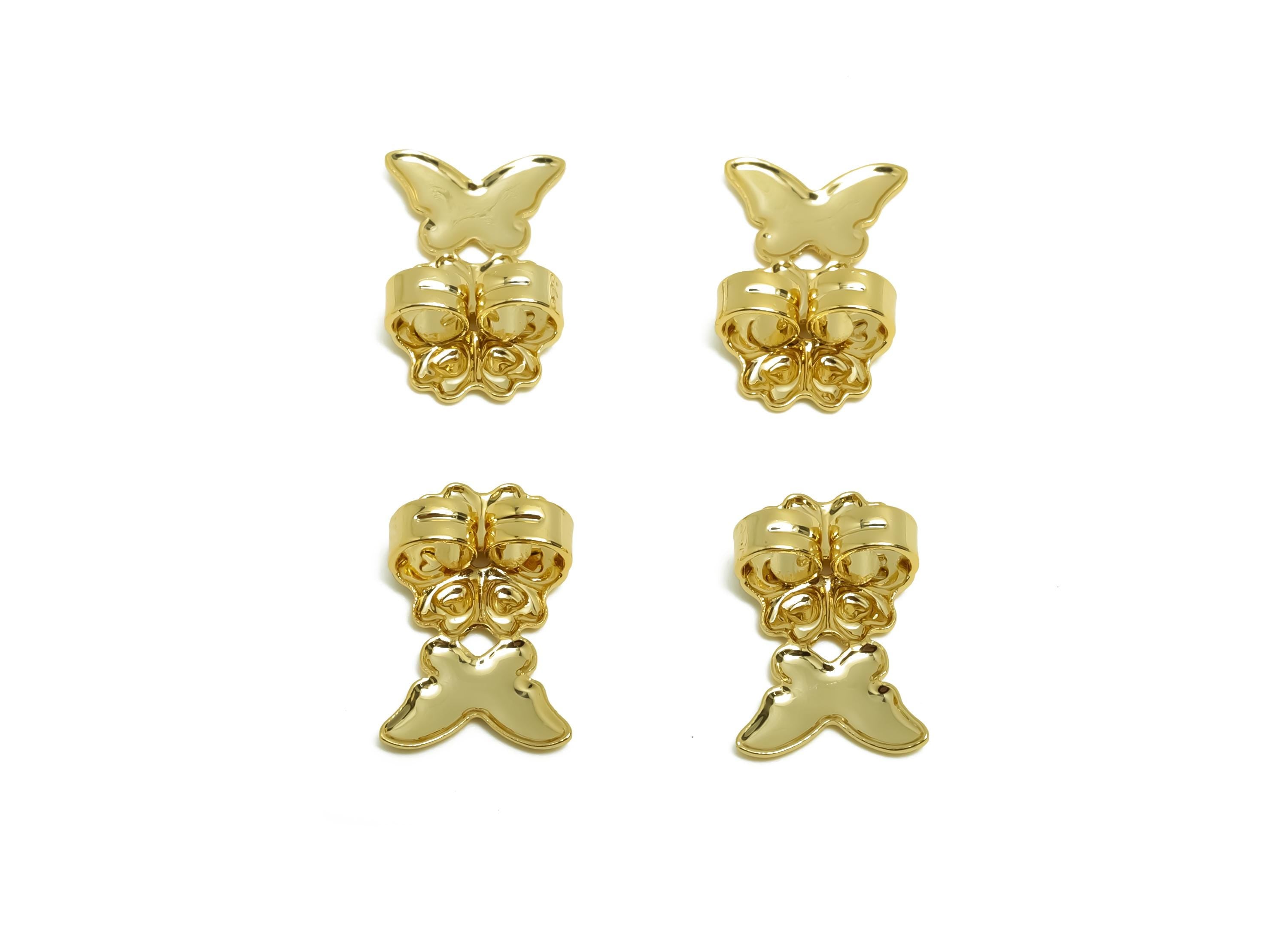 Brass Flower Earring Backs - Brass Butterfly Backs - Earring Stud Back Stopper - Post Nuts - 18K Real Gold Plating - 15.92x9x5mm - RGP8668 - DOMEDBAZAAR