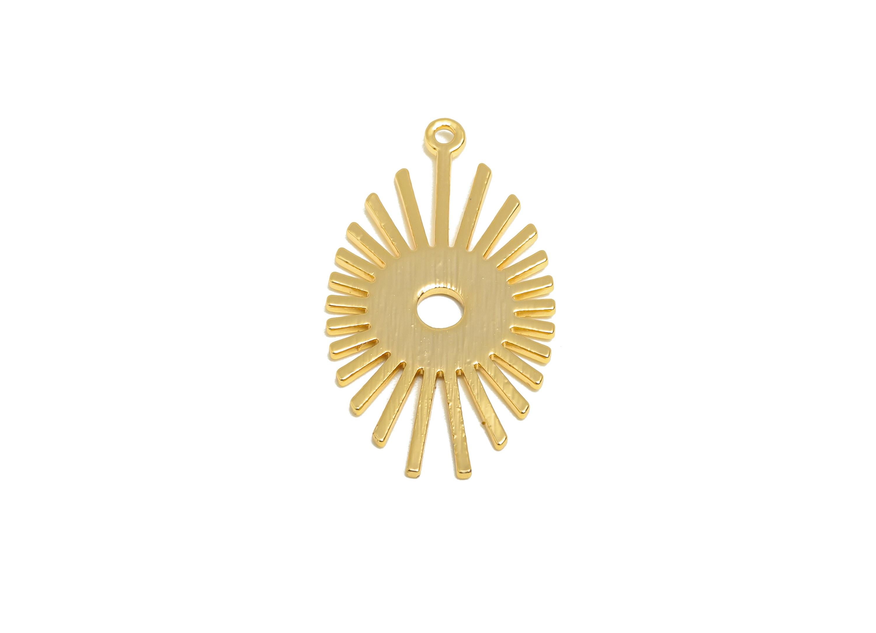 Brass Gold Sunburst Charm - Brass Sunshine Pendant - Brass Geometric Sun Pendant Modern Jewelry -18K Real Gold Plated - 26x14x0.9mm-RGP10252 - DOMEDBAZAAR