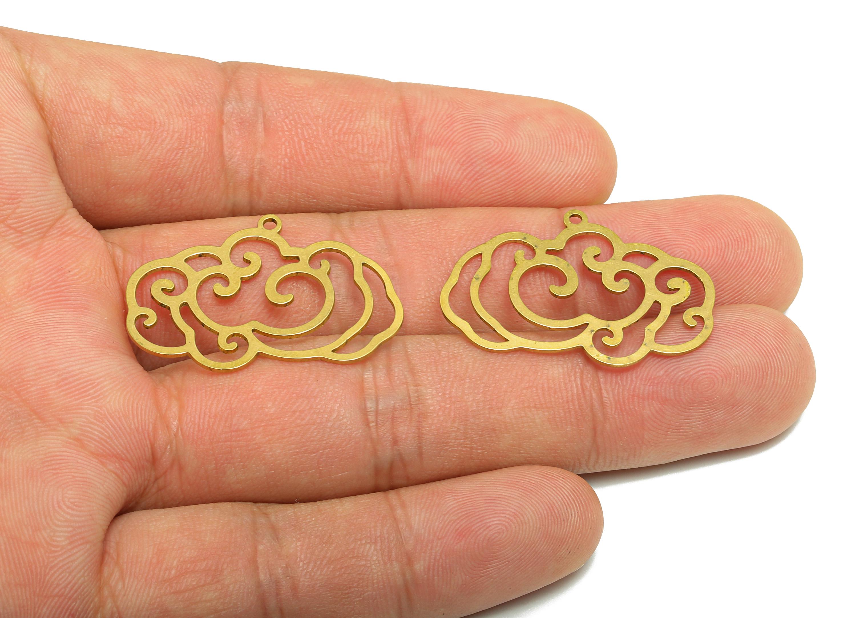 Brass Cloud Charm - Brass Swirling Cloud Pendant - Brass Abstract Cloud Outline Art Pendant - Spiritual Jewelry - 32x21.81x0.88mm - PP10960 - DOMEDBAZAAR