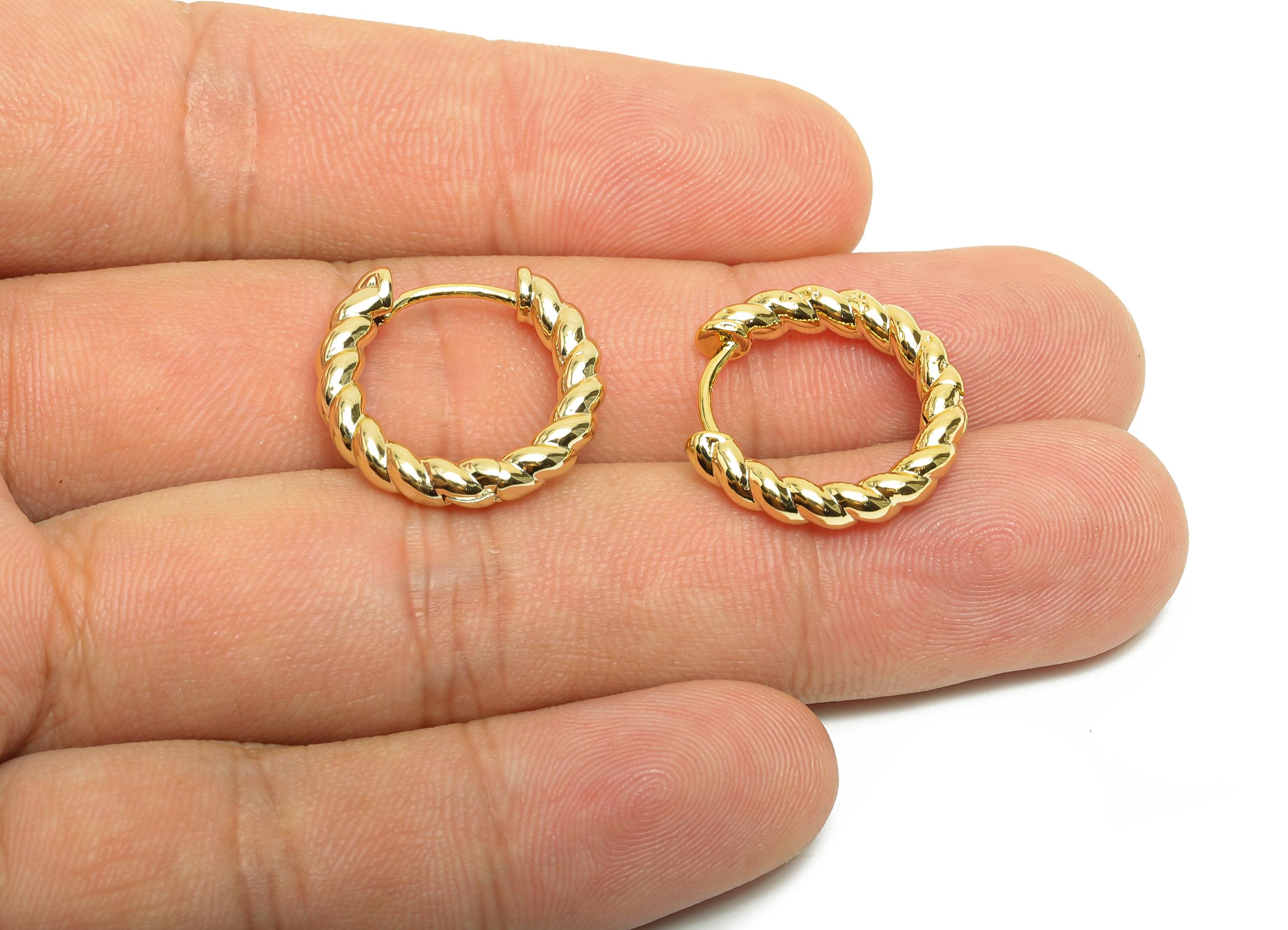 Brass Twisted Hoop Ear - Gold Huggie Earring for Girl's - Thick Circle Daily Wear Ear - 18K Real Gold Plated - 19.34x18.52x3.38mm - RGP8502 - DOMEDBAZAAR