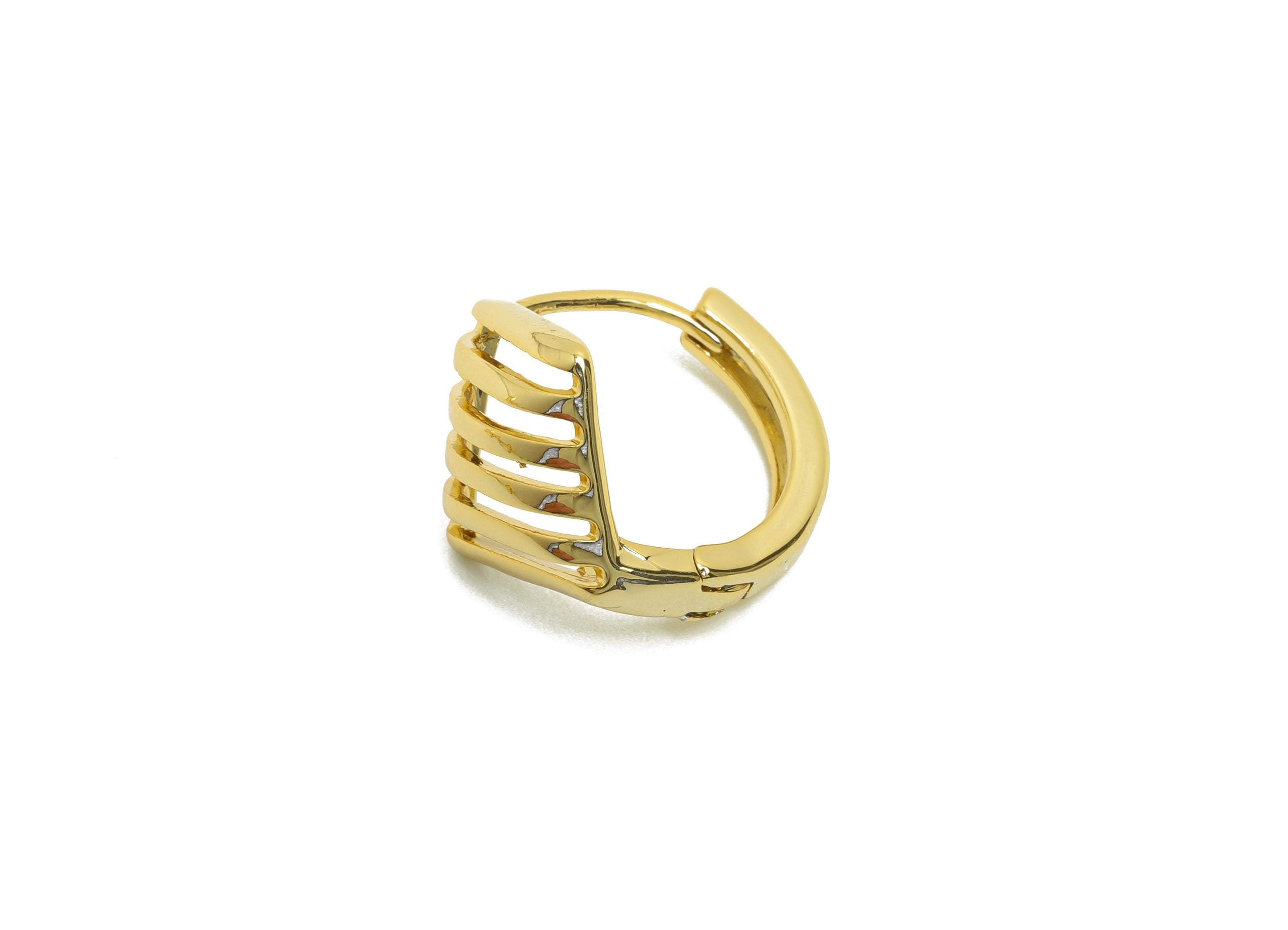 Brass Rhombus Hoop Earring - Gold Huggie Earring for Women - Textured Party Earring Clasp - 18K Real Gold Plated - 15.07x15x10.3mm - RGP8503 - DOMEDBAZAAR
