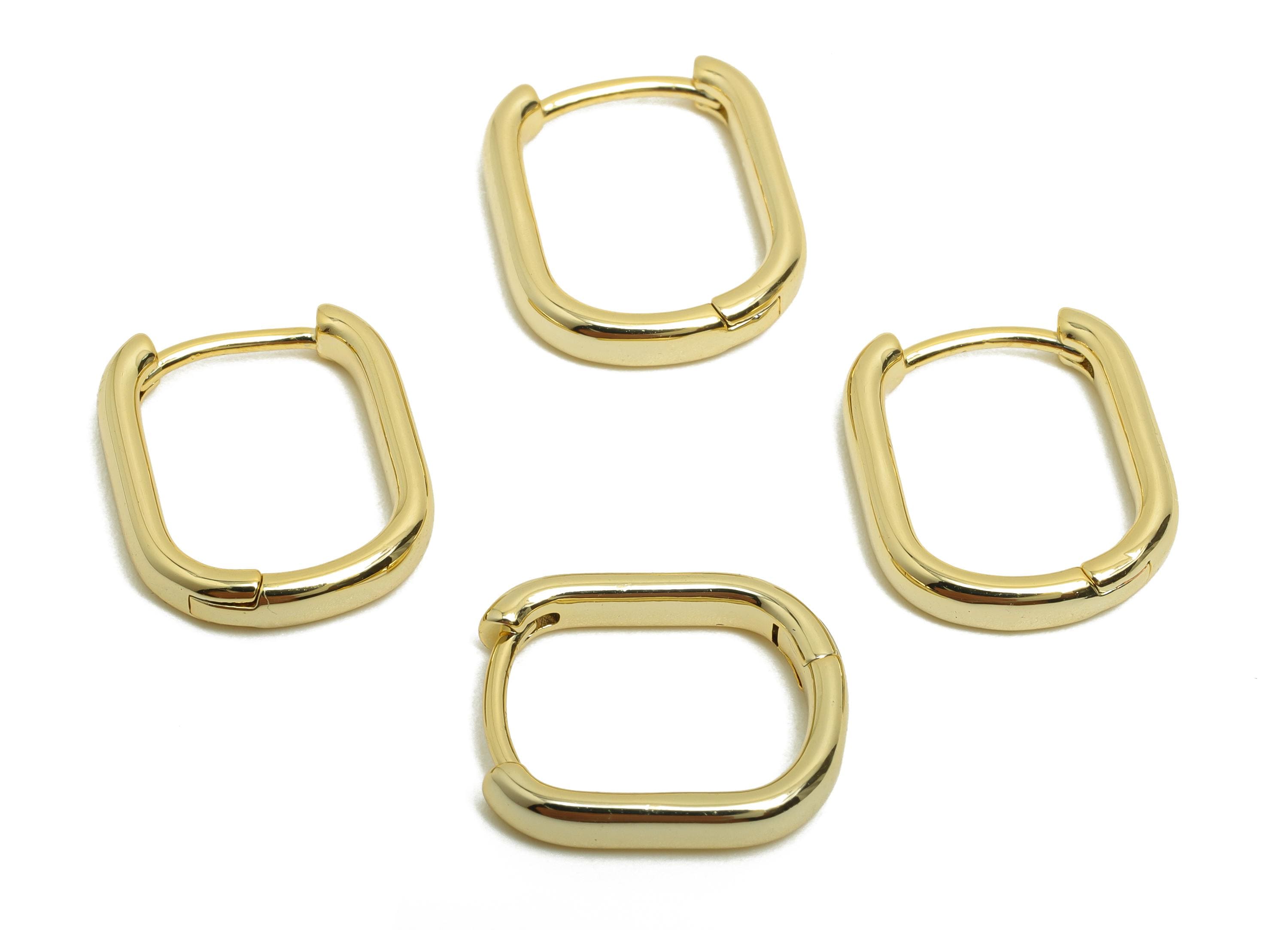 Brass Rectangle Hoop Earring - Gold Huggie Earring for Women - Daily Wear Earring Clasp - 18K Real Gold Plated - 15.9x13.8x2.91mm - RGP8505 - DOMEDBAZAAR