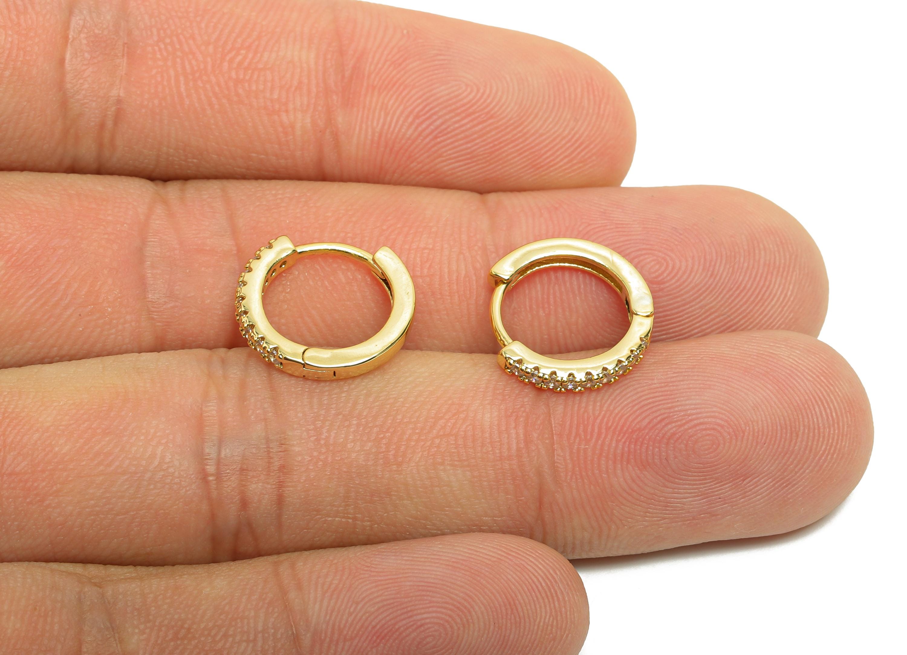 Brass Round Zircon Earring - Gold Huggie Hoop Earring for Girl's - CZ Circle Daily Wear Ear - 18K Real Gold Plated - 14.2x13x2.17mm -RGP8507 - DOMEDBAZAAR