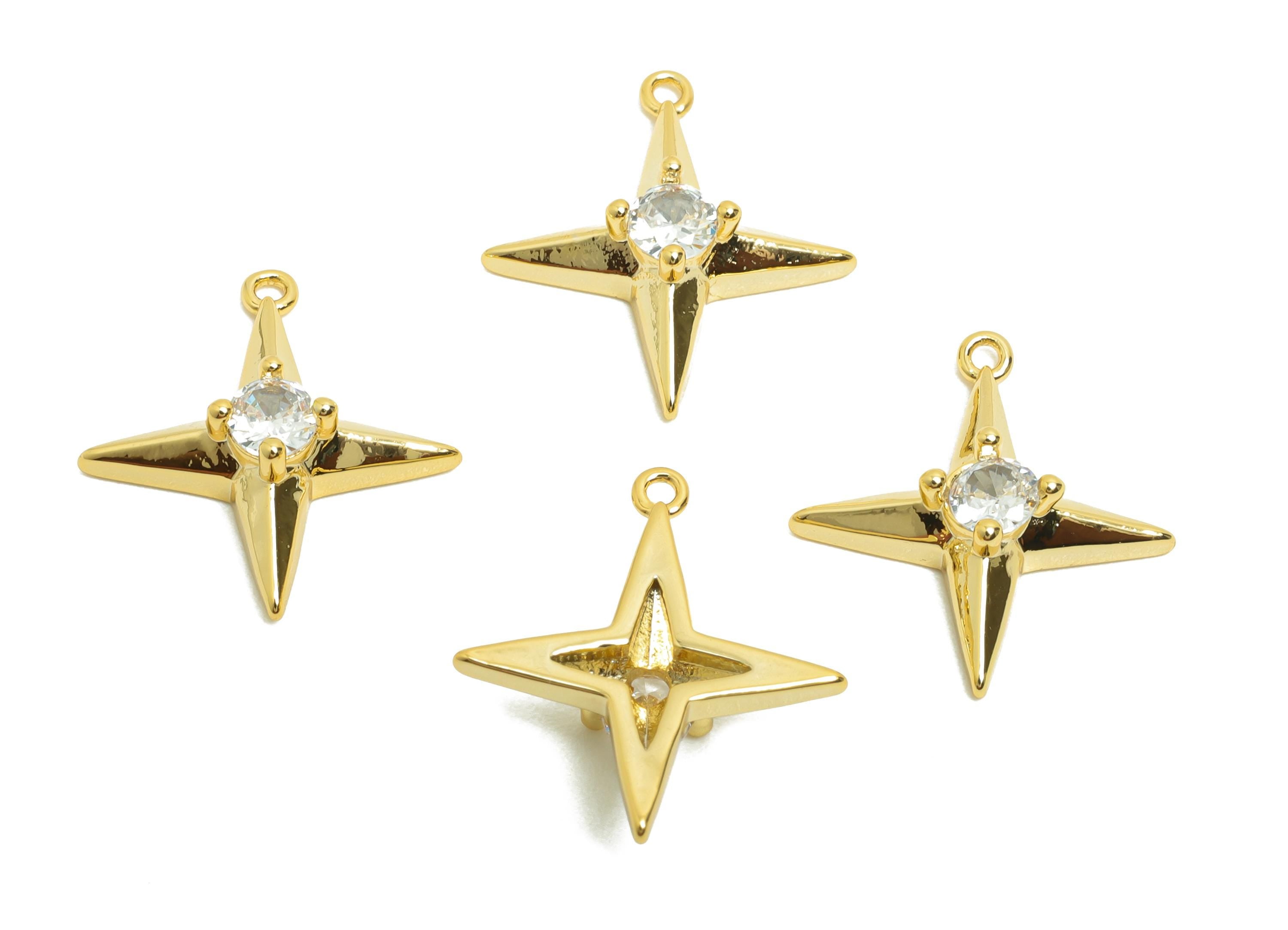 Brass CZ Star Charm - Gold North Star Pendant for Necklace - Zircon Star Earring Charm - 18K Real Gold Plating - 16.4x14.4x4.5mm - RGP8510 - DOMEDBAZAAR
