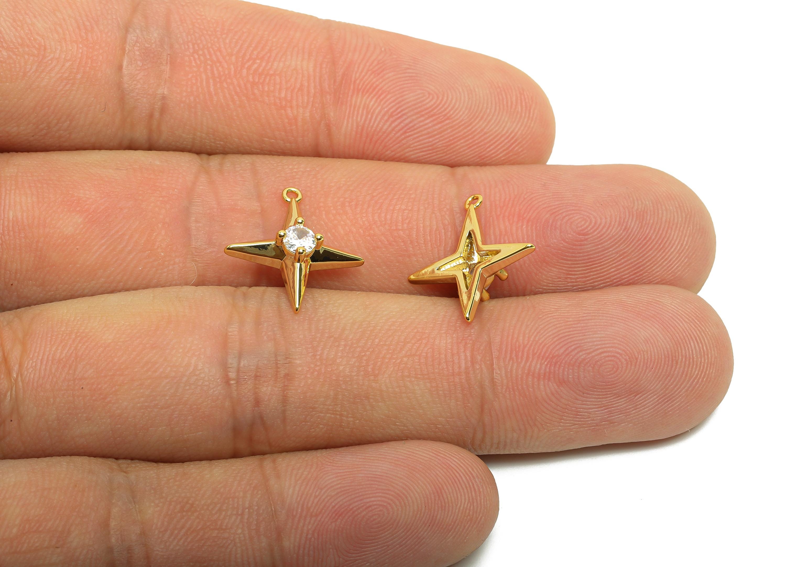 Brass CZ Star Charm - Gold North Star Pendant for Necklace - Zircon Star Earring Charm - 18K Real Gold Plating - 16.4x14.4x4.5mm - RGP8510 - DOMEDBAZAAR