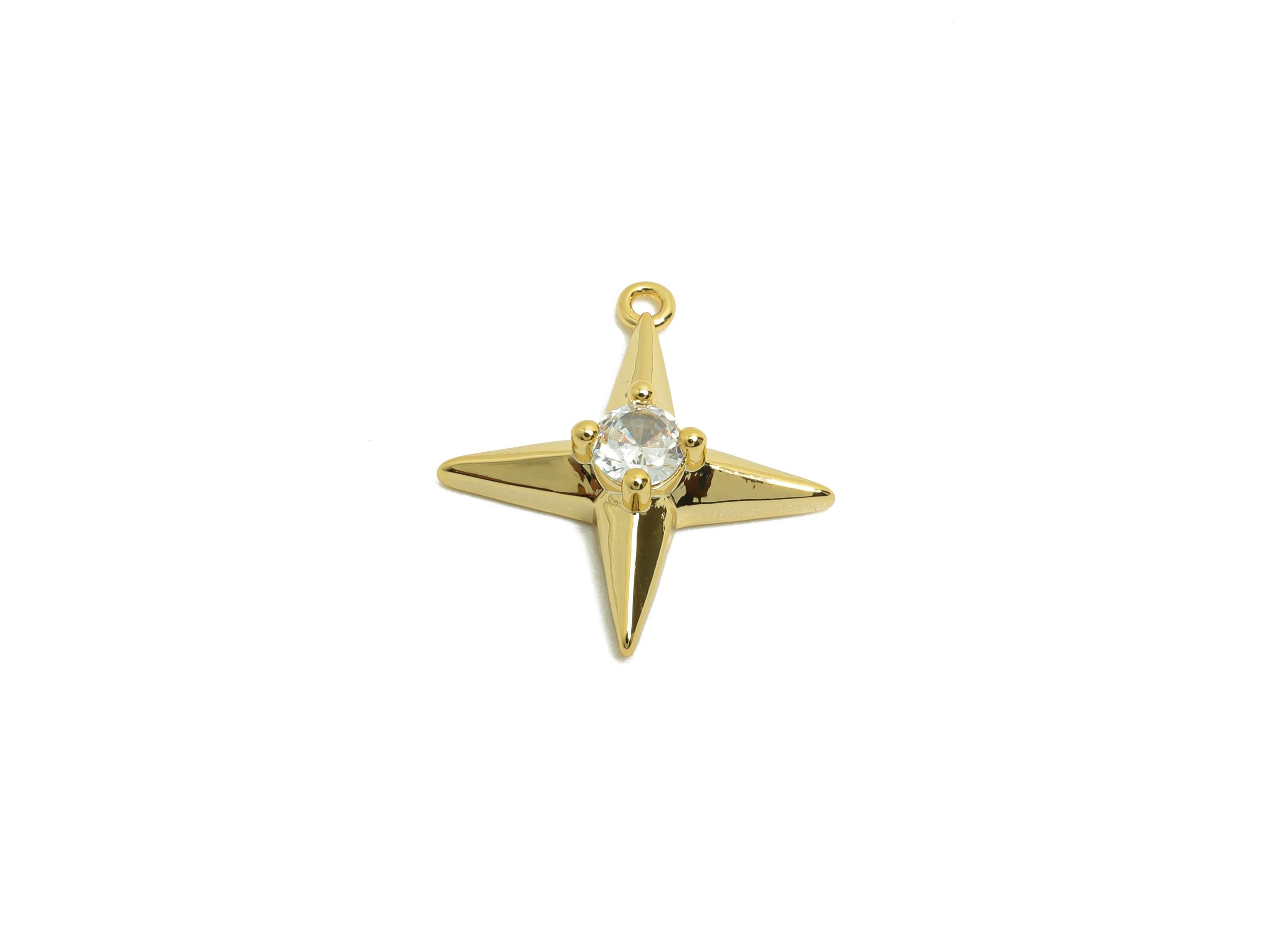 Brass CZ Star Charm - Gold North Star Pendant for Necklace - Zircon Star Earring Charm - 18K Real Gold Plating - 16.4x14.4x4.5mm - RGP8510 - DOMEDBAZAAR