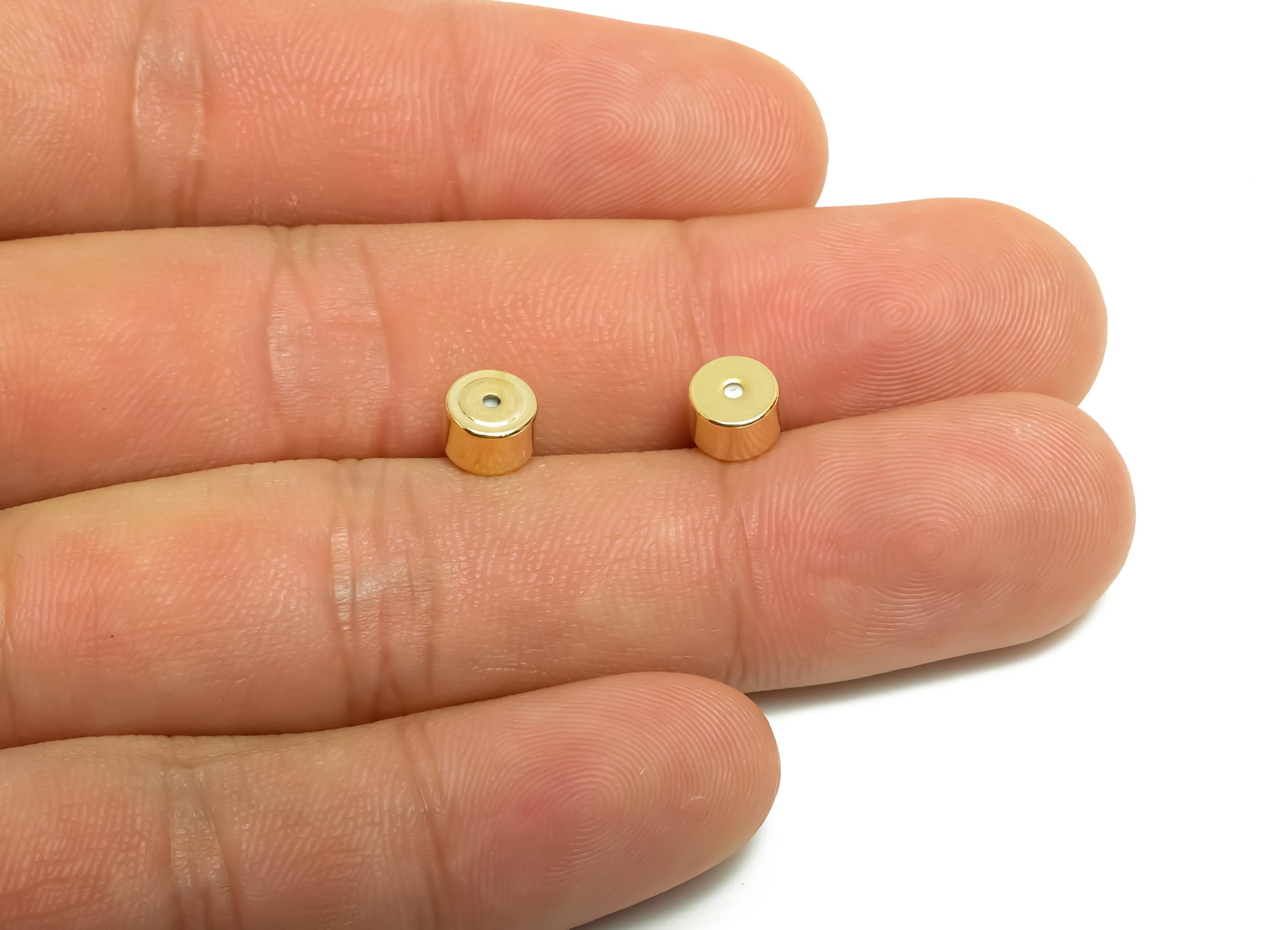 Brass Round Earring Stopper Cylinder - Gold Ear Nuts - Ear Wire Backs - Earring Findings - 18K Real Gold Plating - 5.93x4.05x5.9mm - RGP8656 - DOMEDBAZAAR