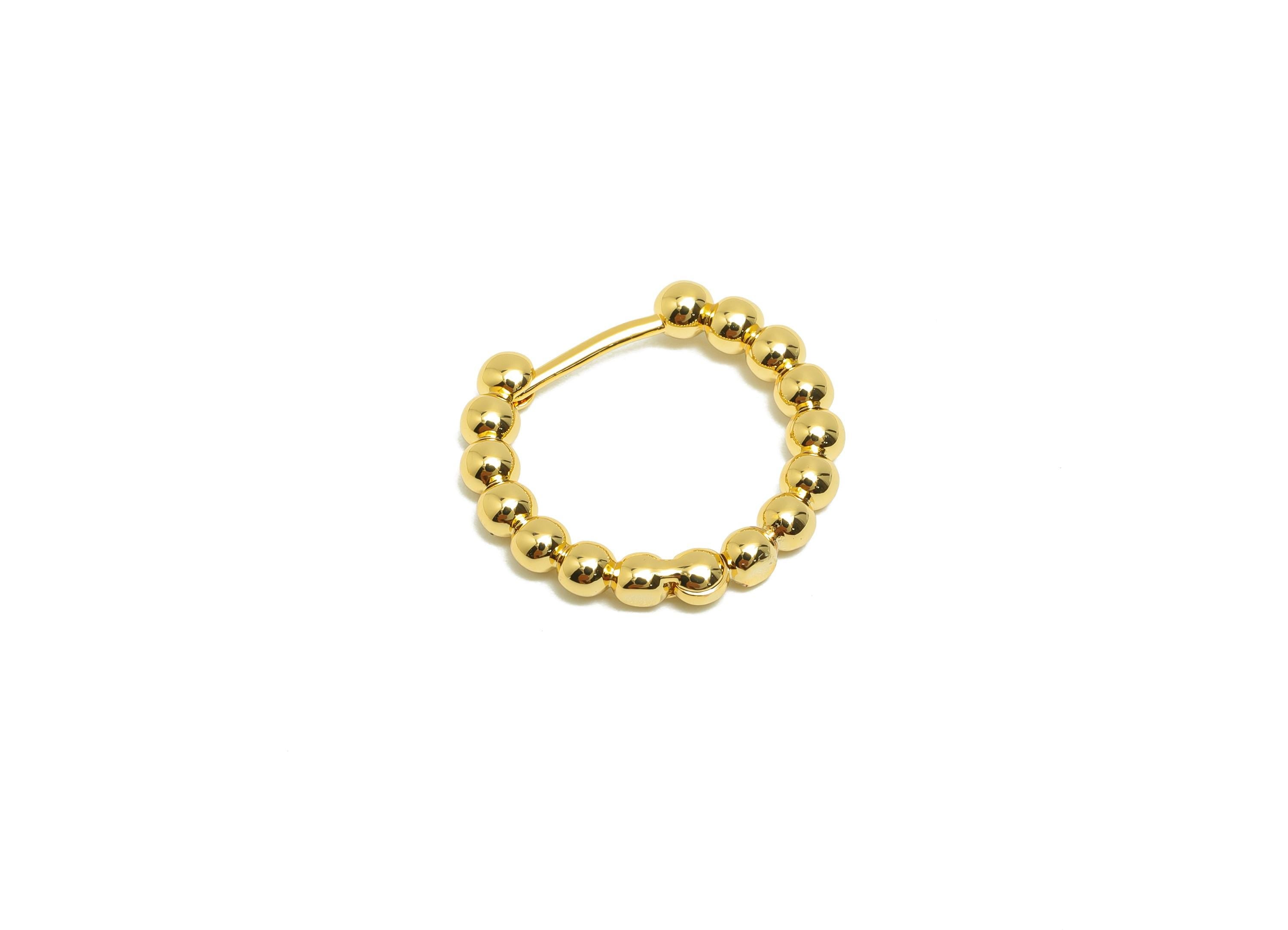 Brass Beads Hoop Ear - Gold Ball Huggie Earring for Girl's - Circle Daily Wear Earring - 18K Real Gold Plated - 19.9x17.6x2.8mm - RGP8517 - DOMEDBAZAAR