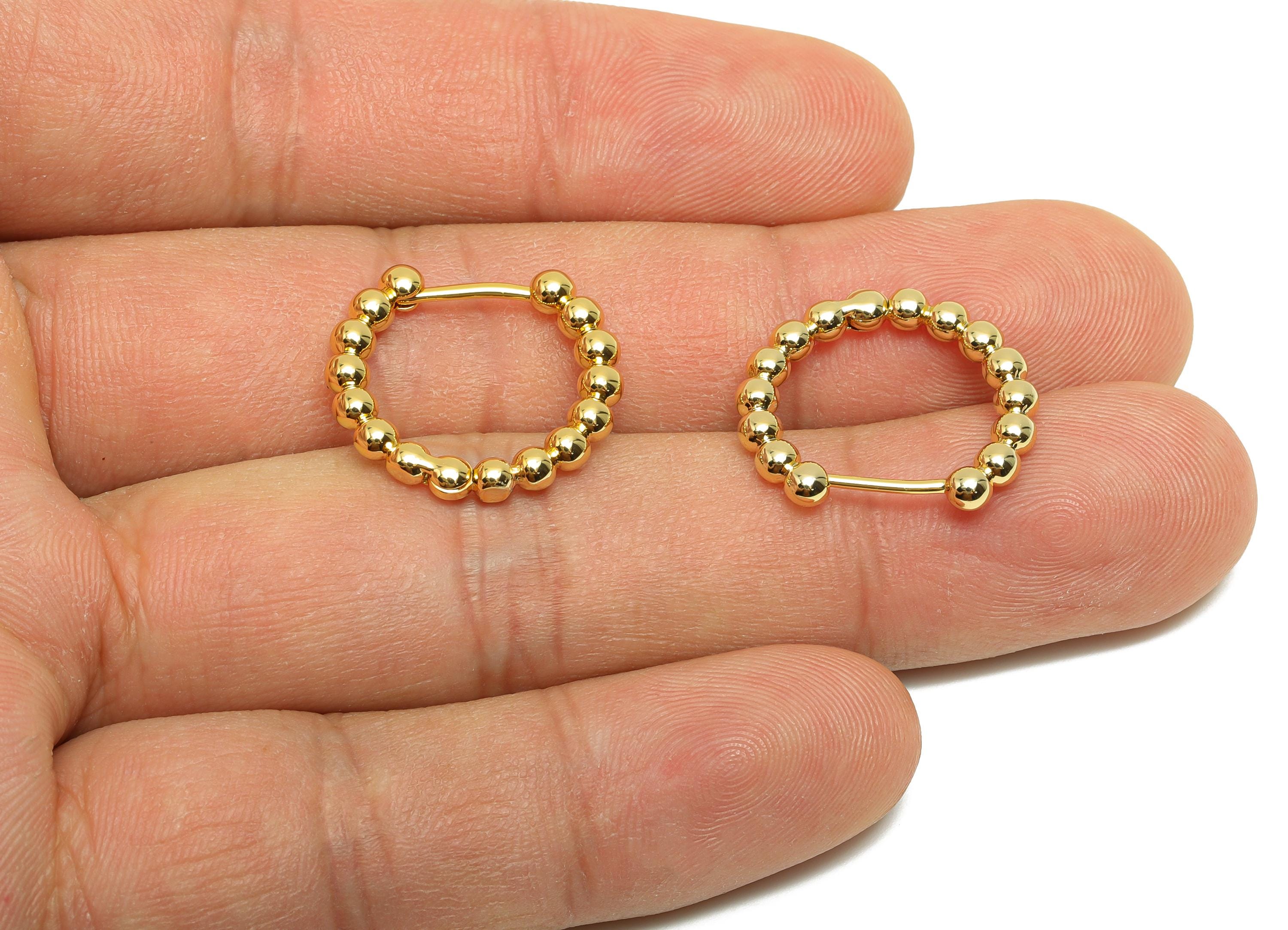 Brass Beads Hoop Ear - Gold Ball Huggie Earring for Girl's - Circle Daily Wear Earring - 18K Real Gold Plated - 19.9x17.6x2.8mm - RGP8517 - DOMEDBAZAAR