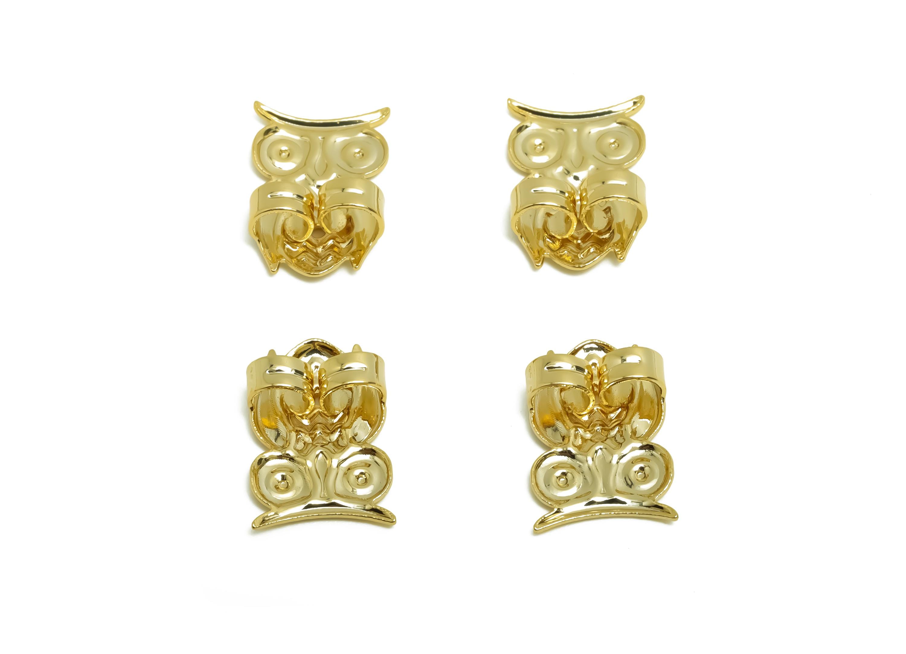 Brass Owl Earring Backs - Brass Textured Owl Back - Earring Stud Back Stopper - Post Nuts - 18K Real Gold Plating - 14x9x4.17mm - RGP8658 - DOMEDBAZAAR