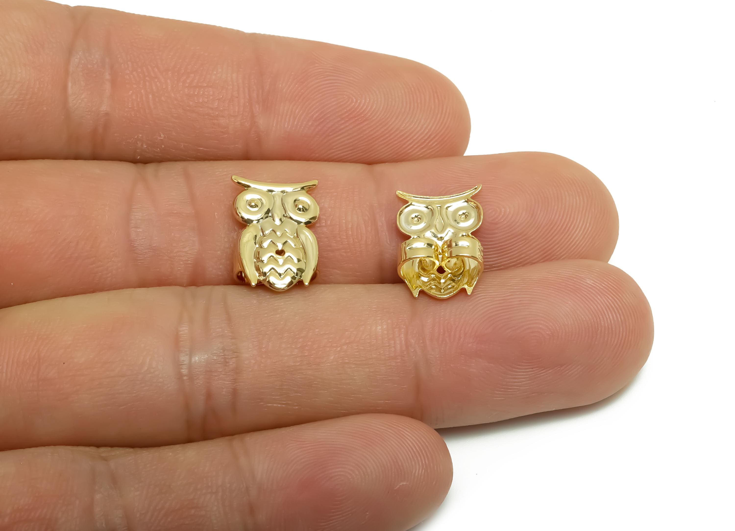 Brass Owl Earring Backs - Brass Textured Owl Back - Earring Stud Back Stopper - Post Nuts - 18K Real Gold Plating - 14x9x4.17mm - RGP8658 - DOMEDBAZAAR