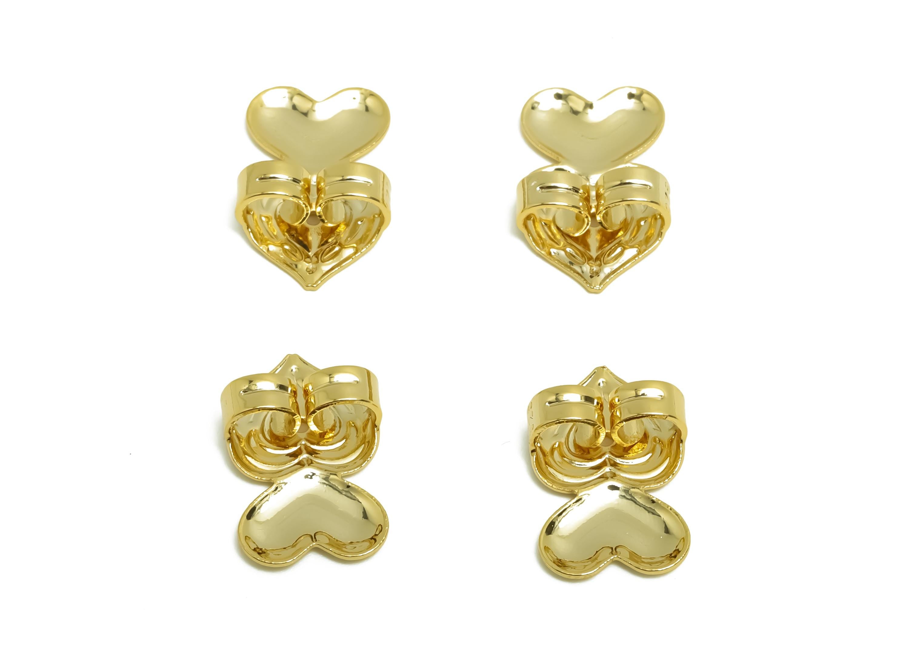 Brass Heart Earring Backs - Brass Textured Heart Back - Earring Stud Back Stopper - Post Nuts - 18K Real Gold Plating - 15x9x4mm - RGP8662 - DOMEDBAZAAR