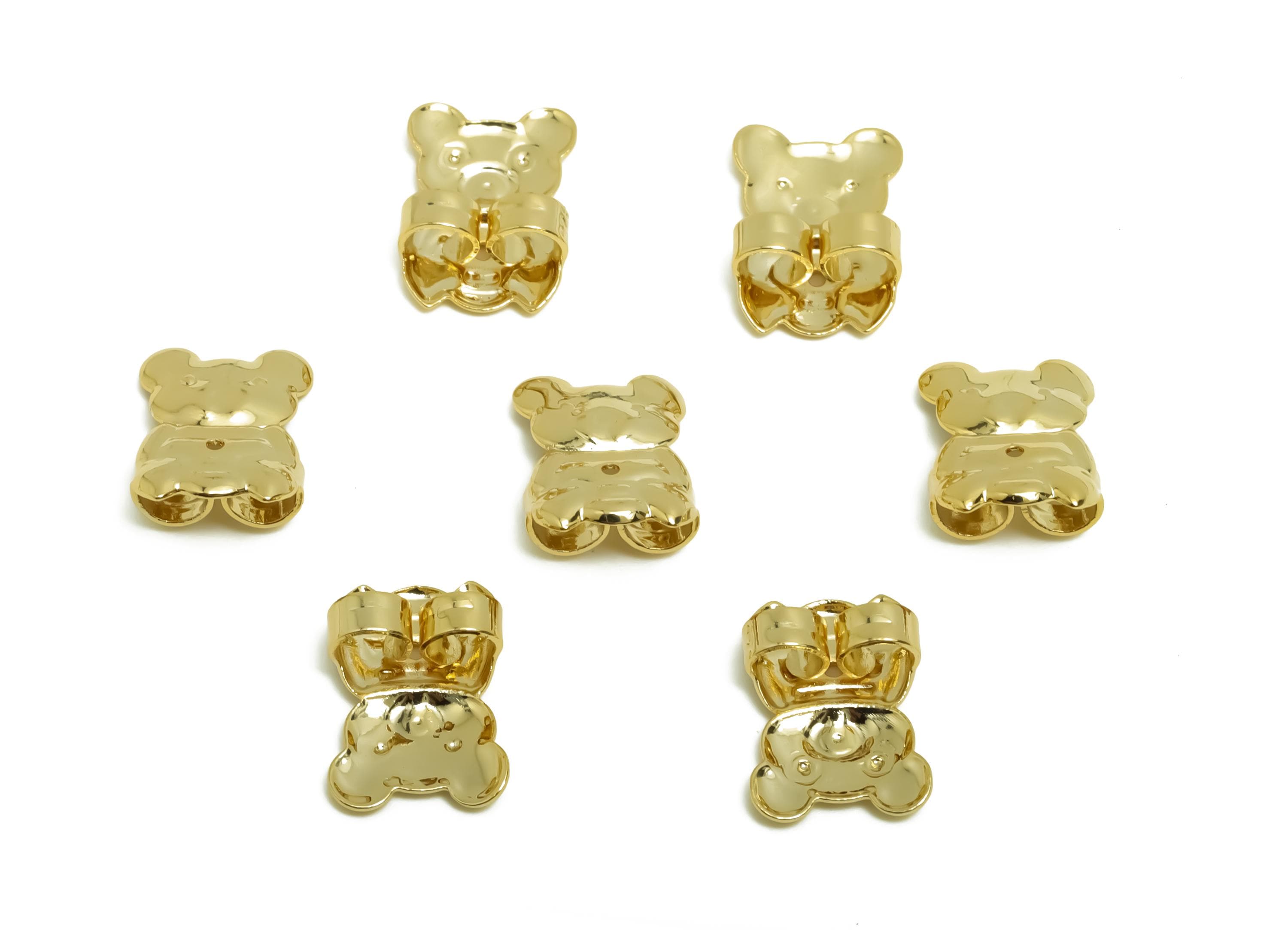 Brass Bear Earring Backs - Brass Textured Bear Back - Earring Stud Back Stopper - Gold Jewelry - 18K Real Gold Plating - 14x9x4mm - RGP8664 - DOMEDBAZAAR