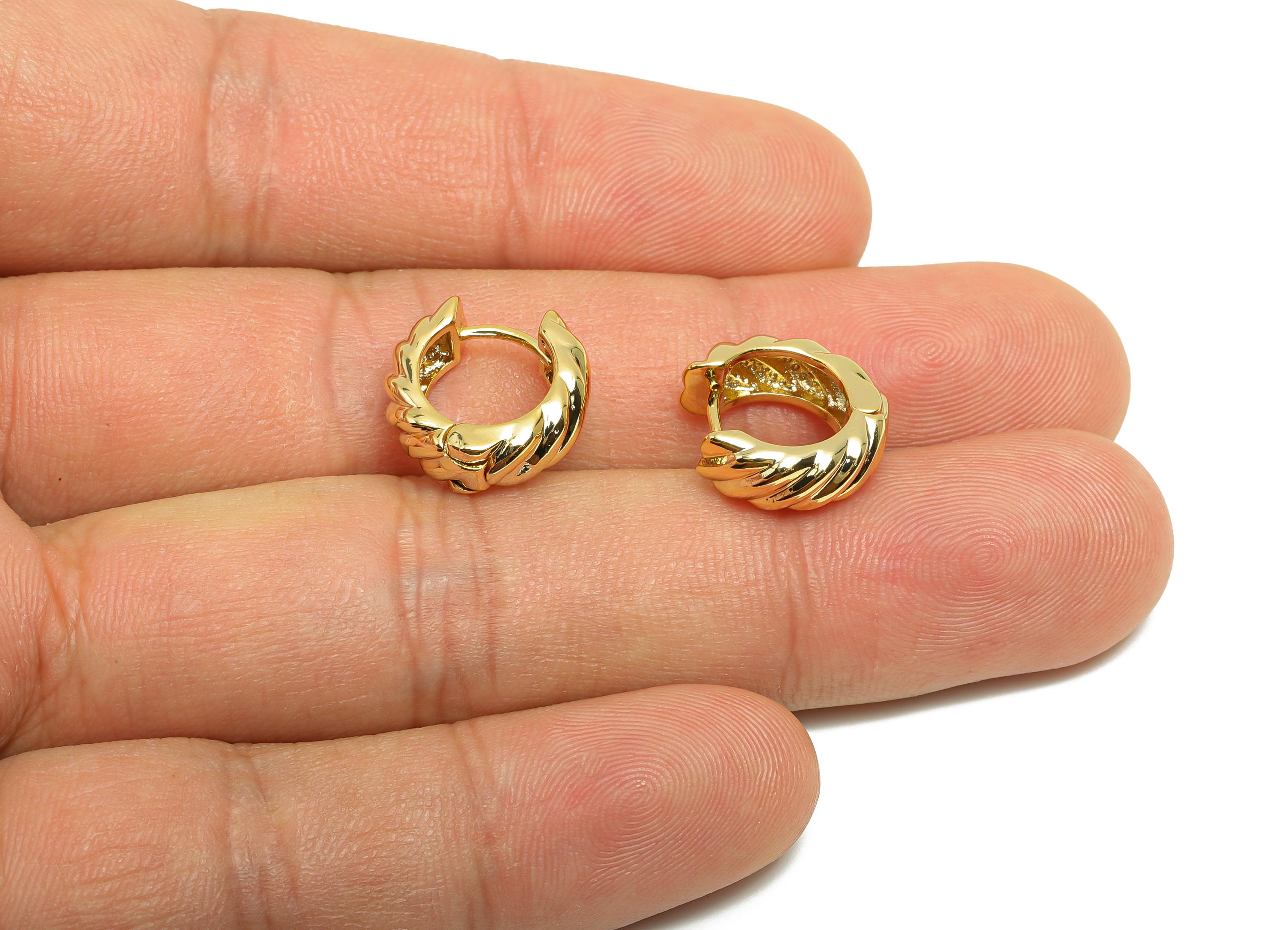 Brass Twisted Hoop Ear - Gold Huggie Earring for Girl's - Thick Circle Daily Wear Earring - 18K Real Gold Plated - 14x13.4x5.2mm - RGP8518 - DOMEDBAZAAR