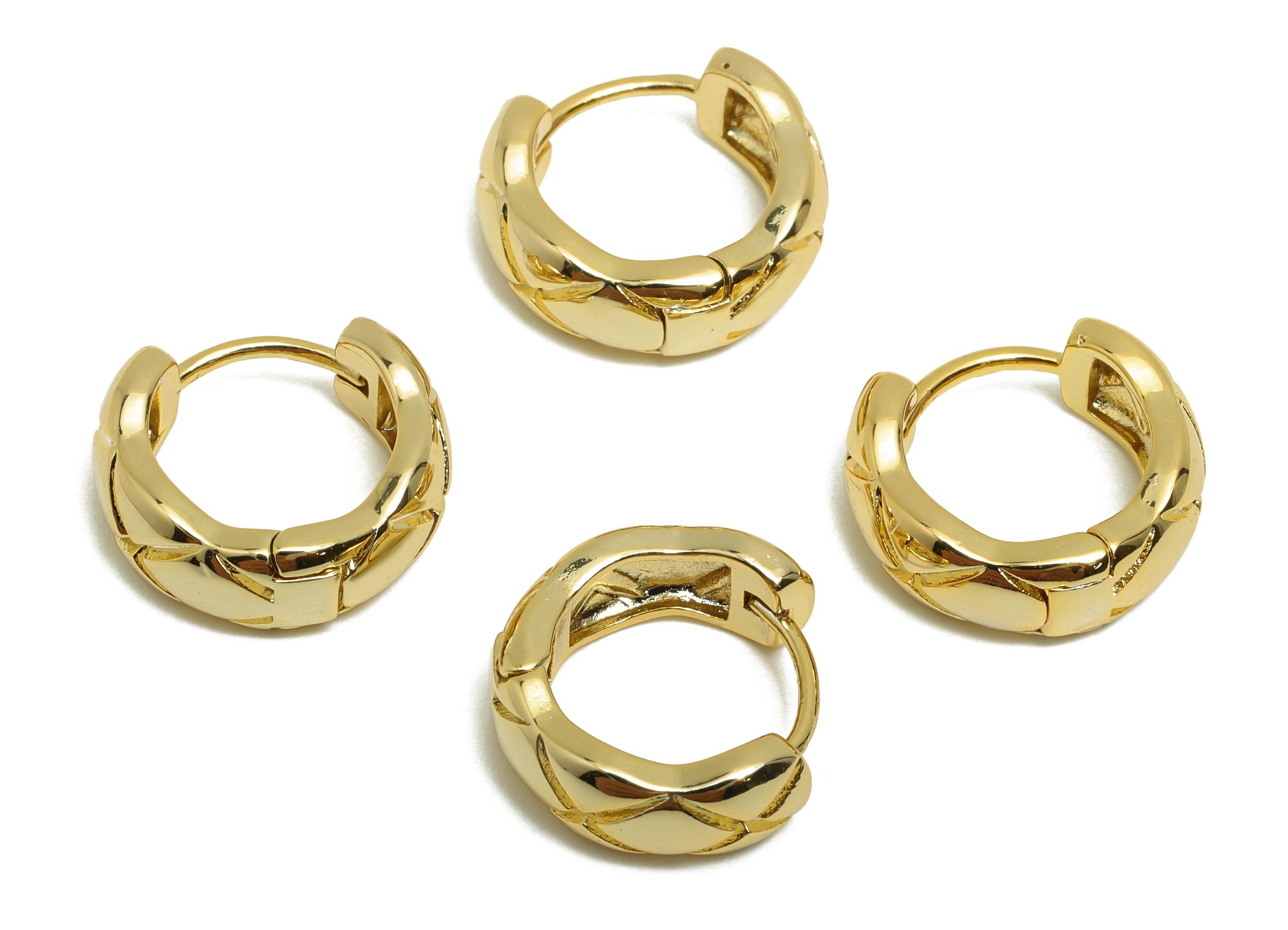 Brass Thick Hoop Earring - Gold Huggie Earring for Women - Textured Daily Wear Earring - 18K Real Gold Plated - 14x12.7x5.36mm - RGP8519 - DOMEDBAZAAR