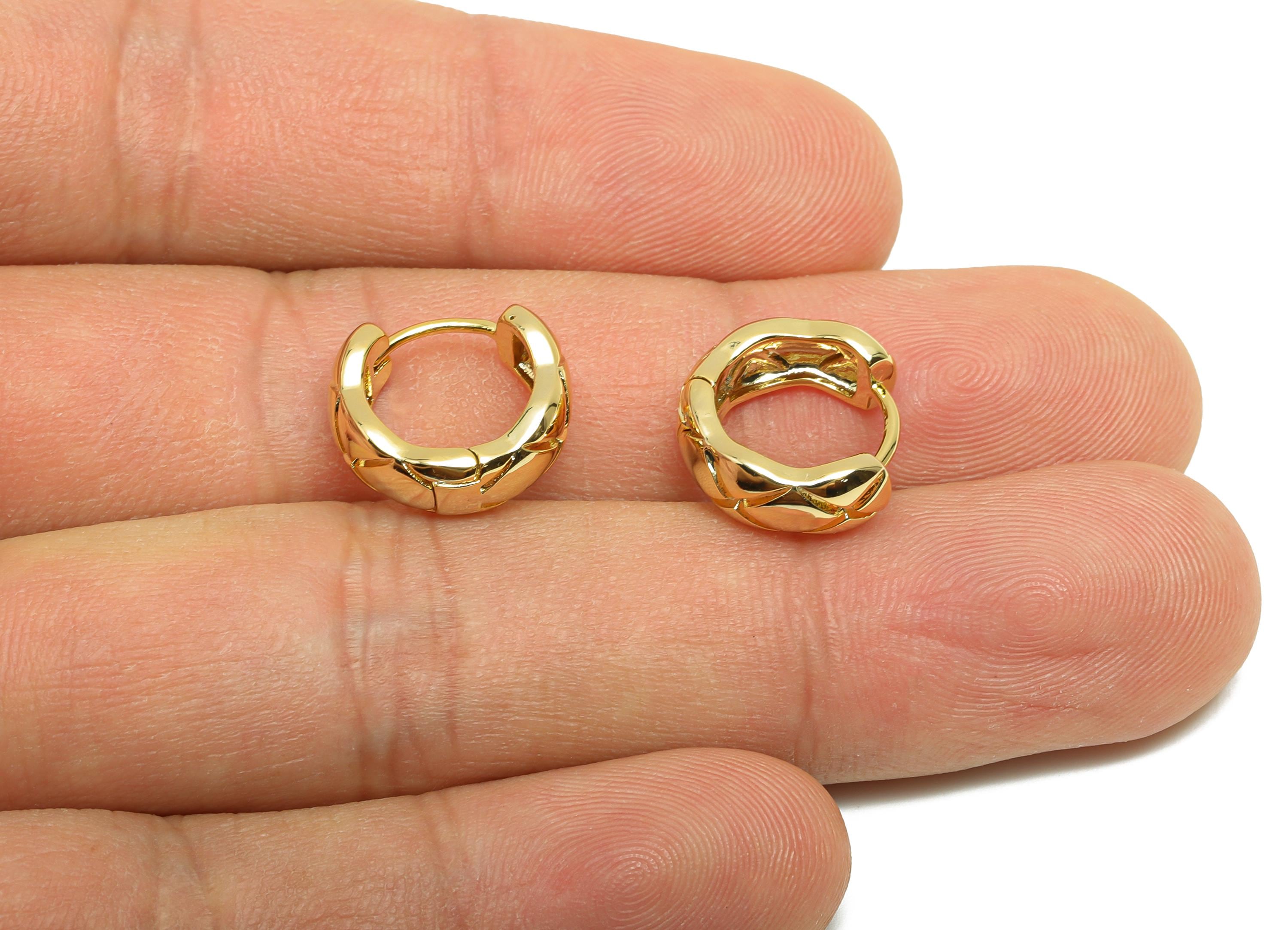 Brass Thick Hoop Earring - Gold Huggie Earring for Women - Textured Daily Wear Earring - 18K Real Gold Plated - 14x12.7x5.36mm - RGP8519 - DOMEDBAZAAR