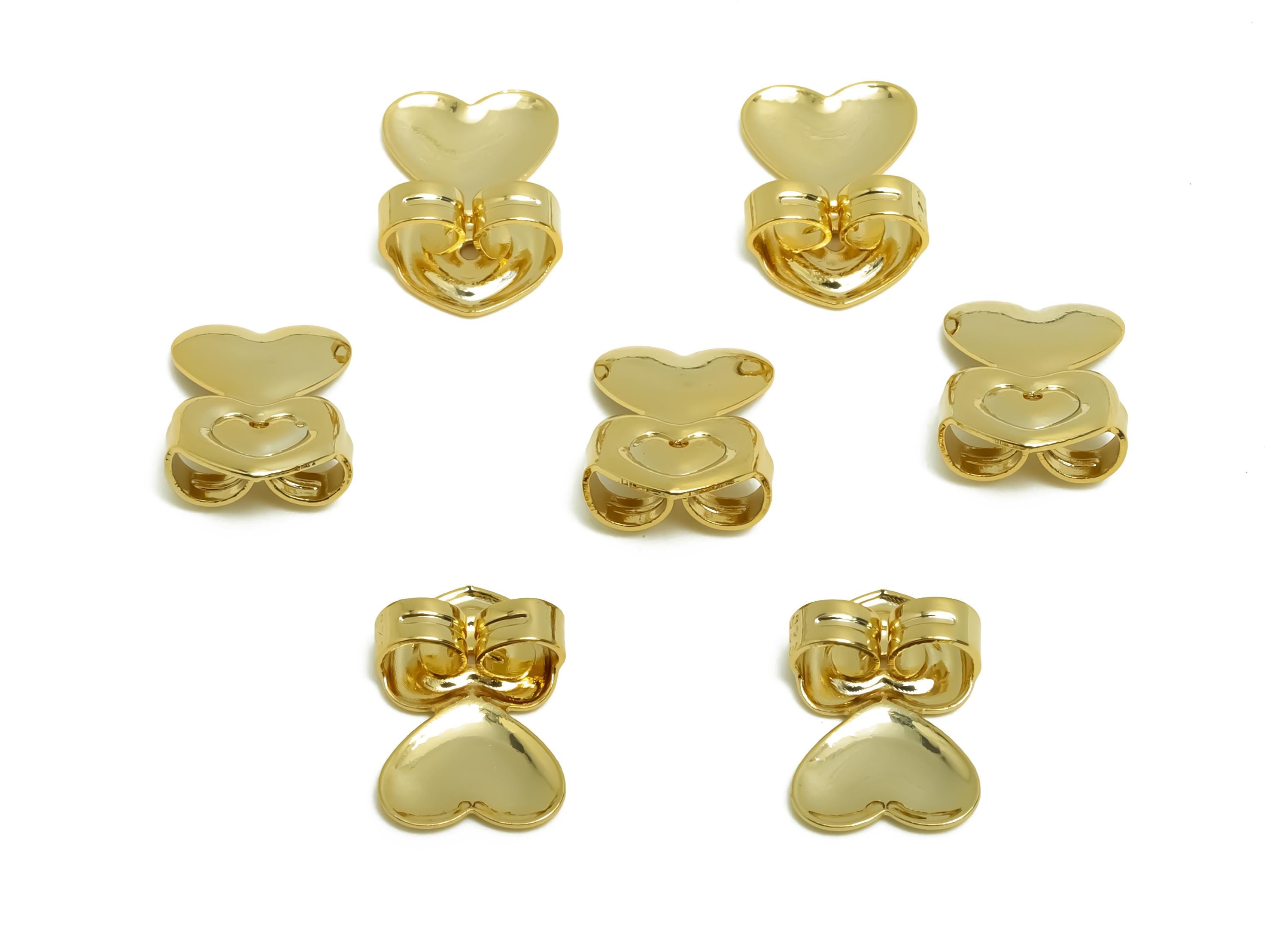 Brass Heart Earring Backs - Brass Double Heart  Back - Earring Stud Back Stopper - Gold Jewelry - 18K Real Gold Plating - 14x9x4mm - RGP8663 - DOMEDBAZAAR